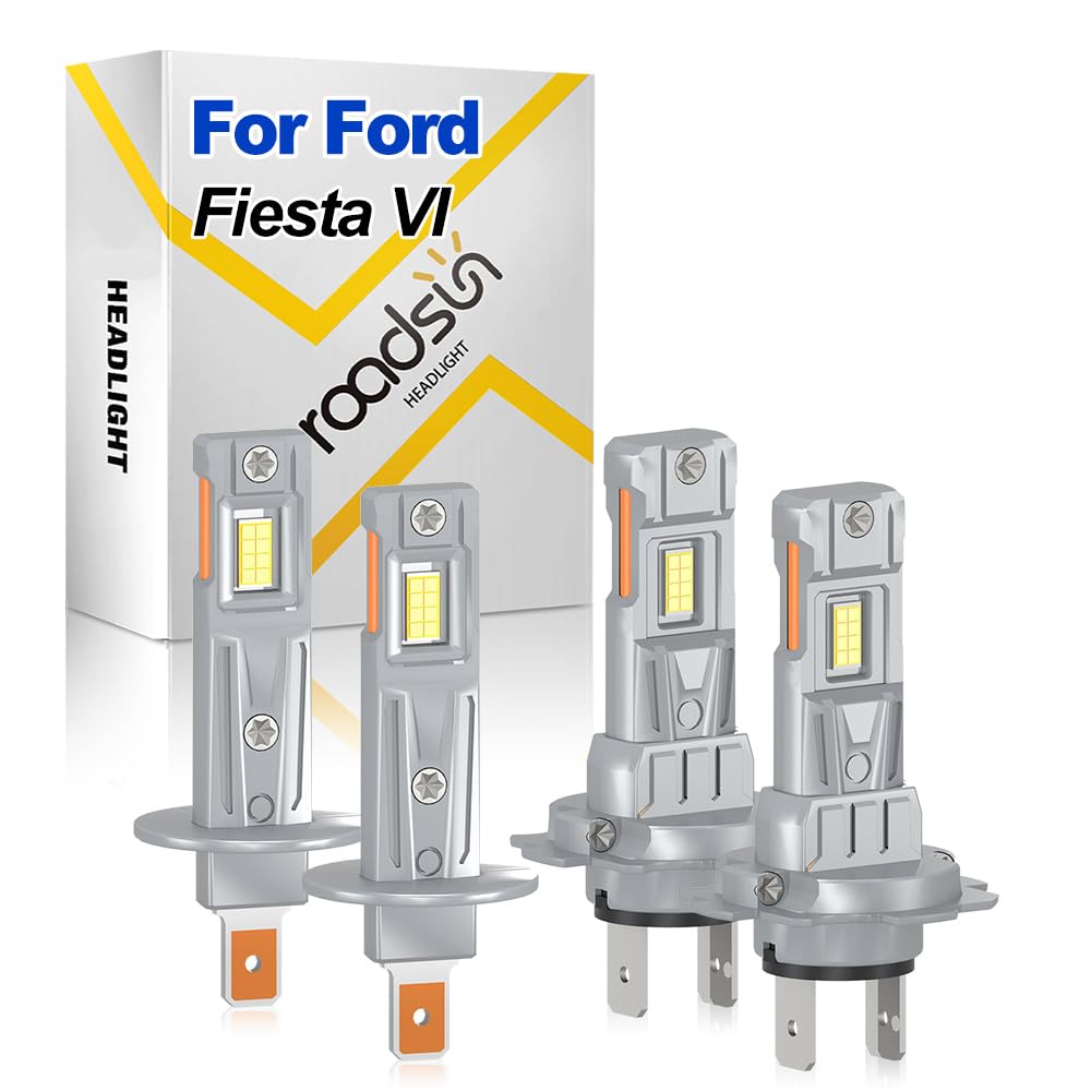Lampadine alogene a LED per la guida notturna, 20000LM Fari LED per auto destrorse, 12V, 6000K Bianco, Abblaglianti H1, Anabbaglianti H7, For Ford Fiesta VI 2009-2017