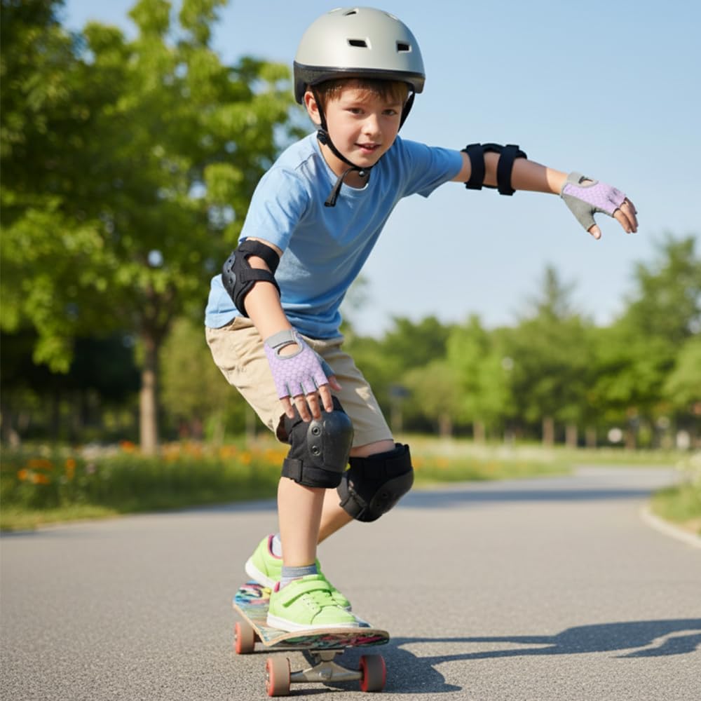 Guantes Bici Niño,Guantes Niño,Guantes Sin Dedos Seda de Hielo,Palms Protección Antideslizantes Cómodos y Transpirables para Bicicletas, Scooters, Clases de Educación Física(Rosa M)
