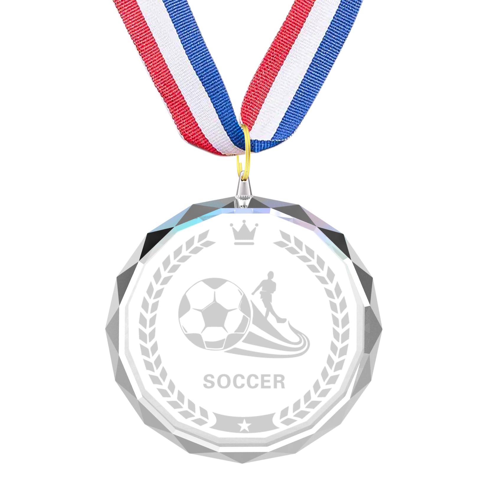 12 Pieces Crystal Award Medals Football Baseball Soccer Basketball Winner Medals, Crystal Medals with Neck Ribbons, Winner Gift Prize Award Medals for Kids Tournaments Match Sports Competition Teams