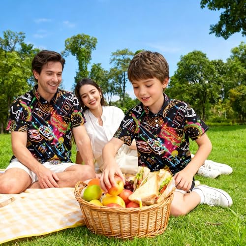 Image of uideazone Size 13 Size 14 Big Boys Funky Hawaiian Shirts 3D Neon Shirts Button Down Aloha Shirts Short Sleeve Unqiue Blouse Beach Style Summer Wear Tops 13-14 Years