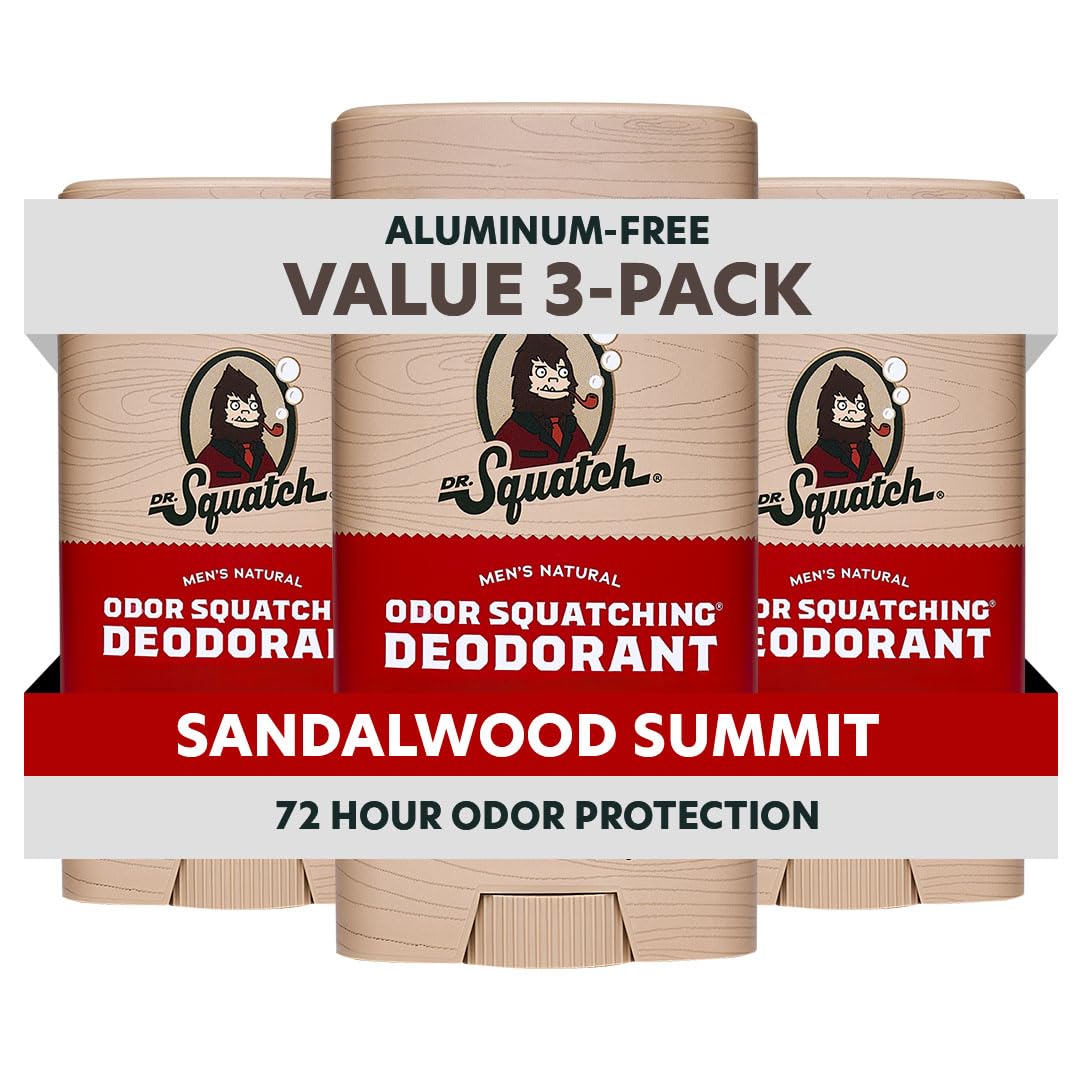Natural Men’s Deodorant – Aluminum Free Natural Deodorant Men with Charcoal & Postbiotics for 72-Hour Odor Protection – Sandalwood Summit, 2.65oz Stick (3-Pack)
