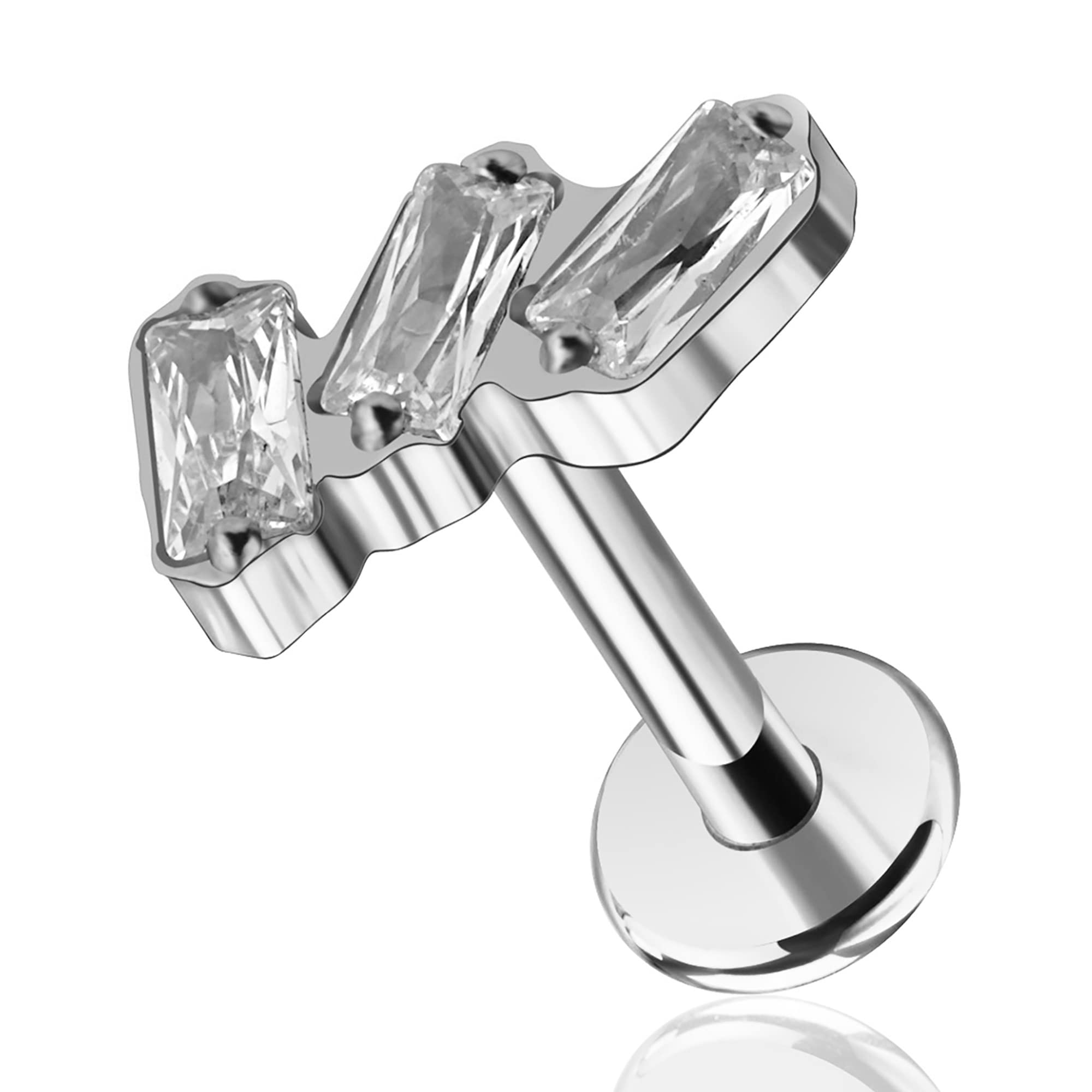 FINE4U Piercing de titanio de cuatro puntas para tragus, caracola, hélice, 16G, 6 mm, 8 mm, ASTM F136, aretes de titanio para cartílago, grado de implante, rosca interna, joyería corporal