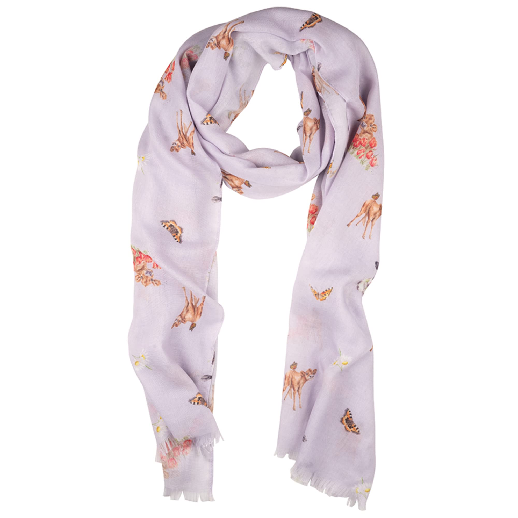 Wrendale Designs Women's Pink - Butterfly By Hannah Dale - Flutterly Fabulous Lightweight Cow Scarf - 70Cm By 190Cm