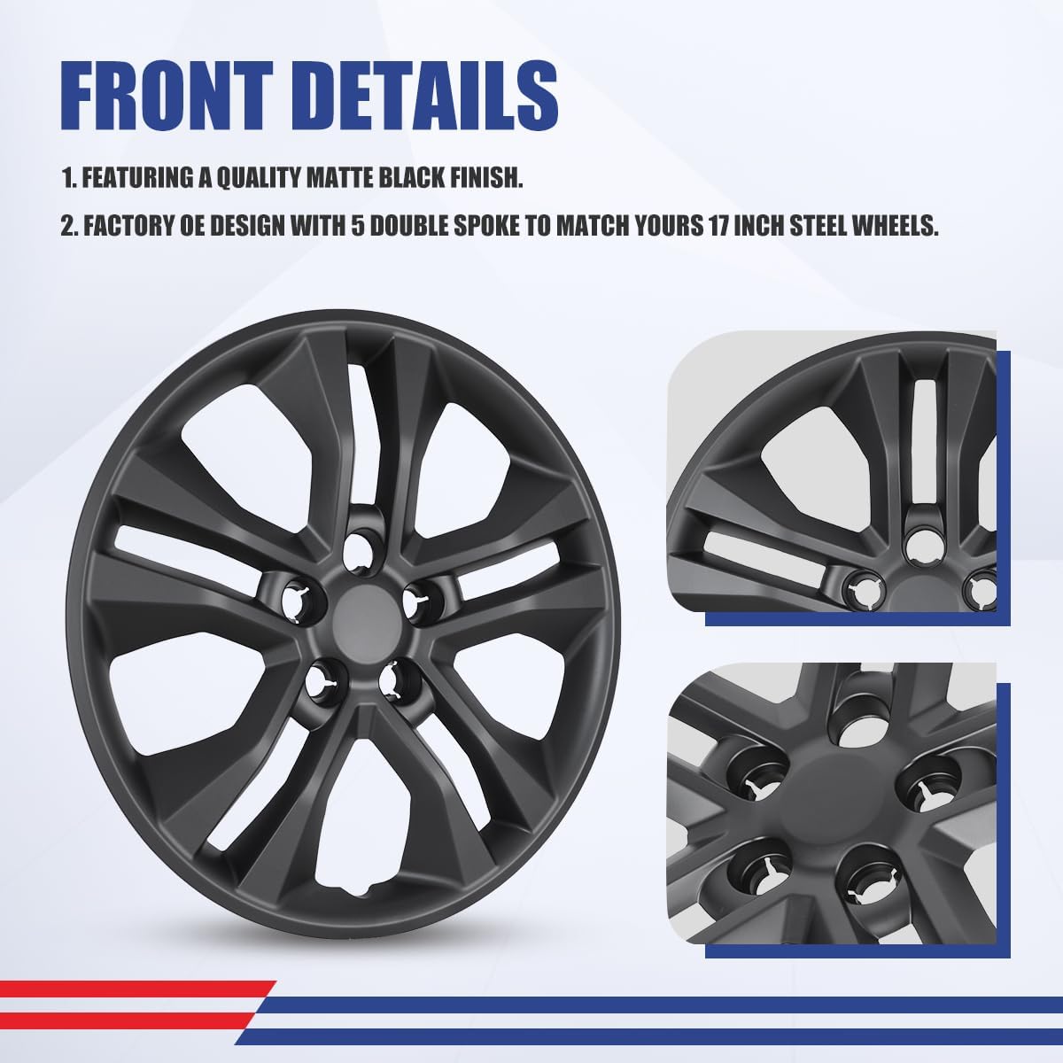 CPW 4Pcs 17 Inch Steel Wheel Hubcaps for Ford Escape 2013-2019 and Ford Escape 2020-2025(Not fit for Escape Hybrid or Escape Plug-in Models), PP Material Bolt-On Installation Set of 4 Matte Black