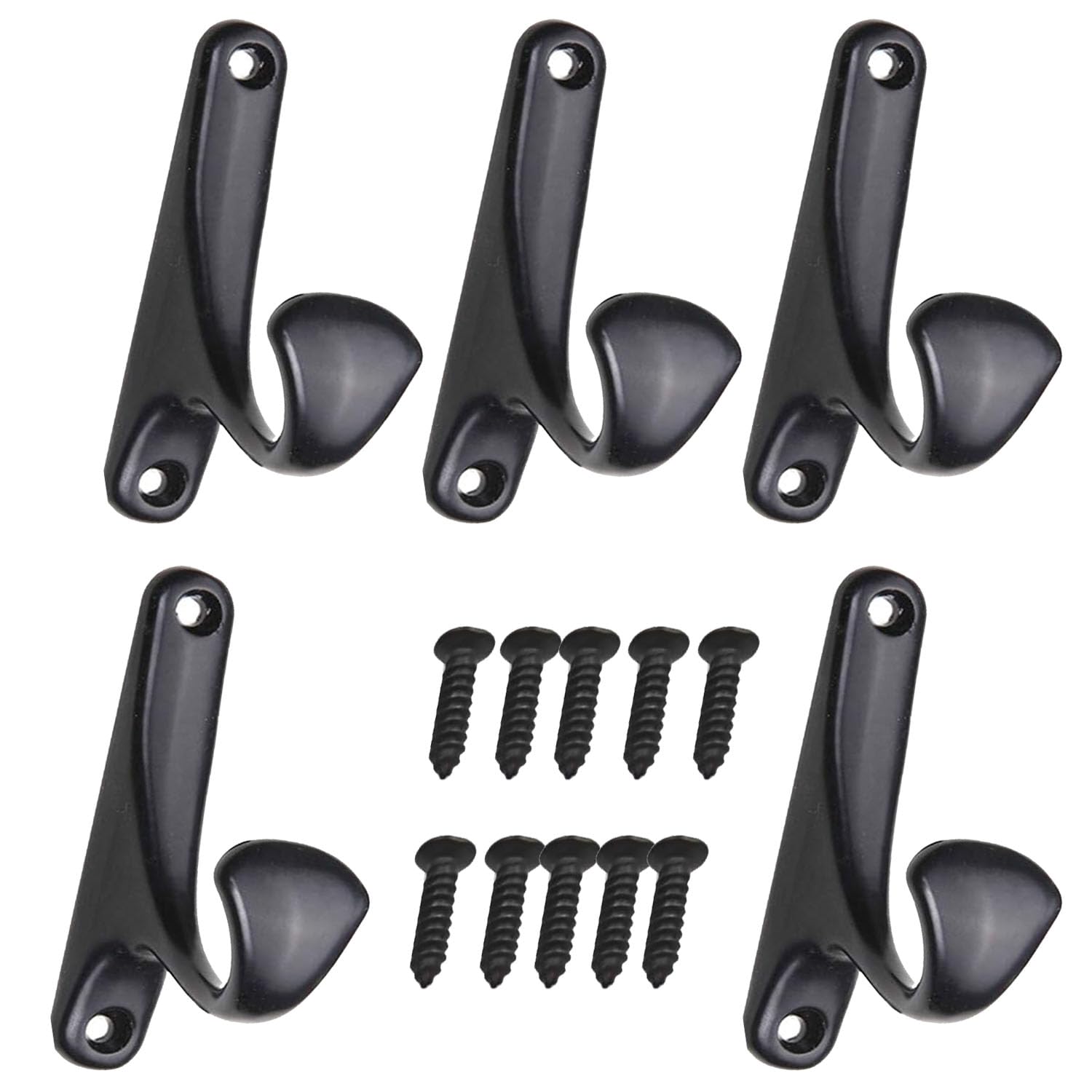 Lylgo Black 5Pcs Heavy-Duty Decorative Wall-Mounted Metal Matte Coat Hook Antique Double-Pronged Robe Hook, Hat Hook, Towel Hook, Backpack Hook, Vintage Bath Towel Hooks