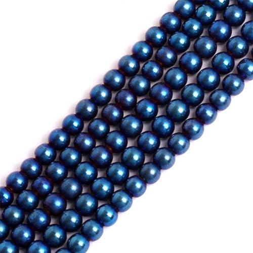 GEM-Inside - Cuentas sueltas de hematita con revestimiento metálico azul de 0.157 in no magnéticas, cuentas redondas de energía para hacer joyas, 15