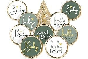 Green and Gold Baby Shower Party Favor Kisses Candy Stickers