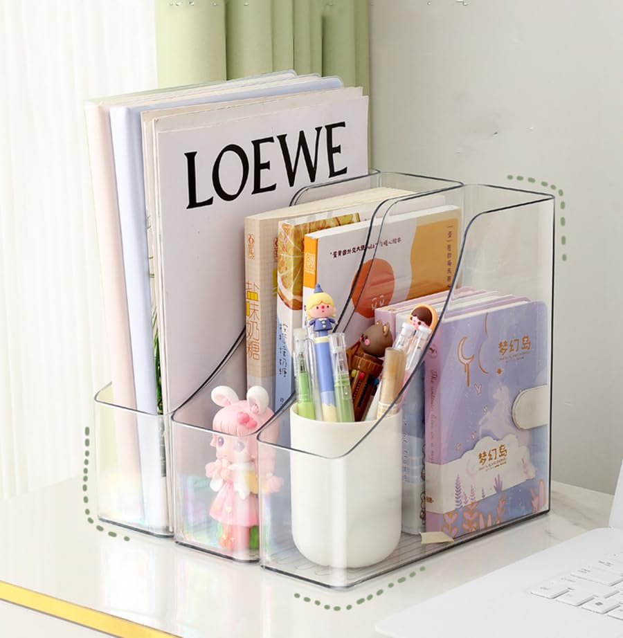 MosQuick Set Of 2 Transparent Sturdy Desk Supplies Organisers Magazine File Holder For Office Acrylic File Rack File Organizer Study Table Accessories Book Holder Table Organizer For Study Table