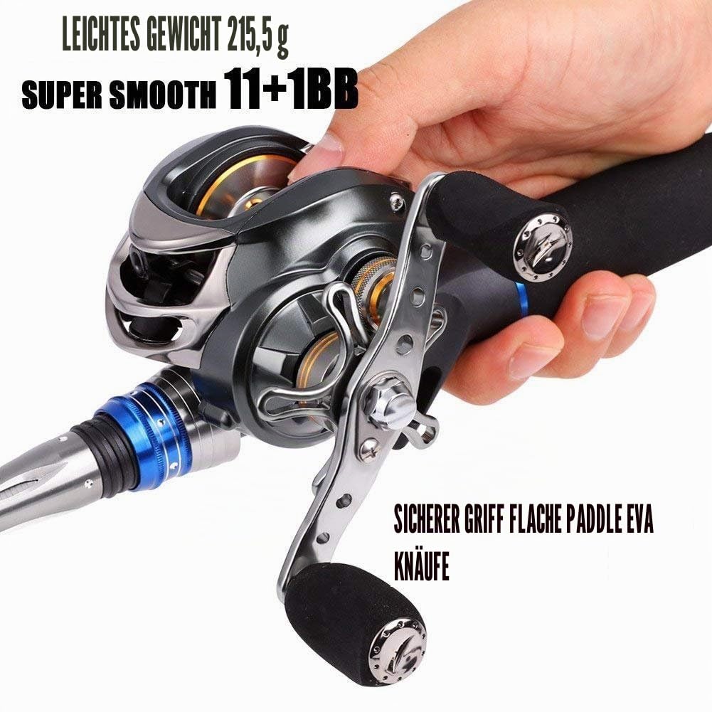 Sougayilang Baitcast-Rolle, 12 Edelstahl-Kugellager, 8,2 kg Super Drag, magnetisch abgestimmte Doppelbremsen Angelrolle