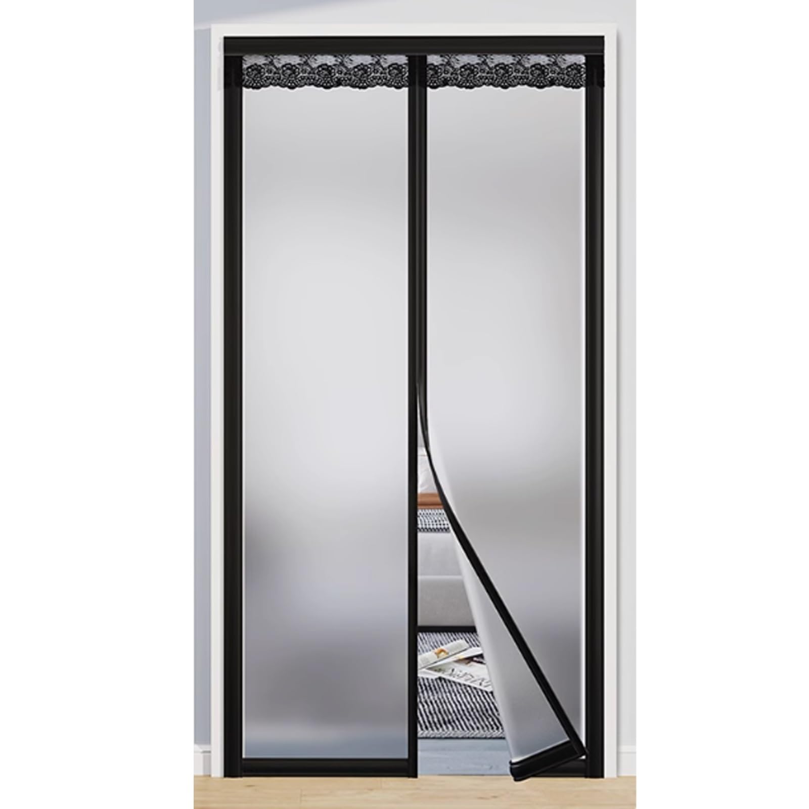 FLYIODFCXV Door curtain, Frosted and Opaque, Wear-resistant and Durable, Full Magnetic Strip Design, Can Be Used in Summer and Winter(Black,90 * 240cm/35.4 * 94.5in)