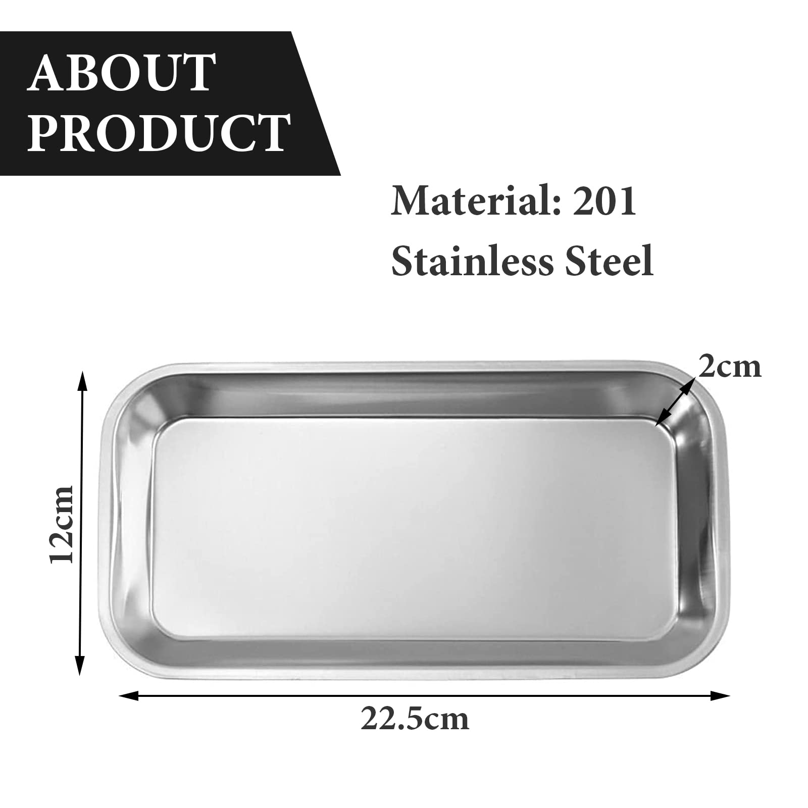 Vassoi Strumenti Medici Set 4 Vassoi In Acciaio Inox Per Strumenti | 22.5x12x2 Cm | Per Laboratorio, Dentistico O Casa | Rettangolari Organizzatore Strumenti Dentali - Foto 8