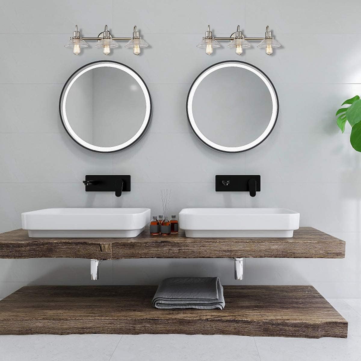 Best Cyber Deals 🔥 Eapudun 3-Light Bathroom Light Fixtures, Bathroom Vanity Lighting Fixtures Over Mirror, Brushed Nickel Finish with Ribbed Glass Shade, WLA1260-BNK