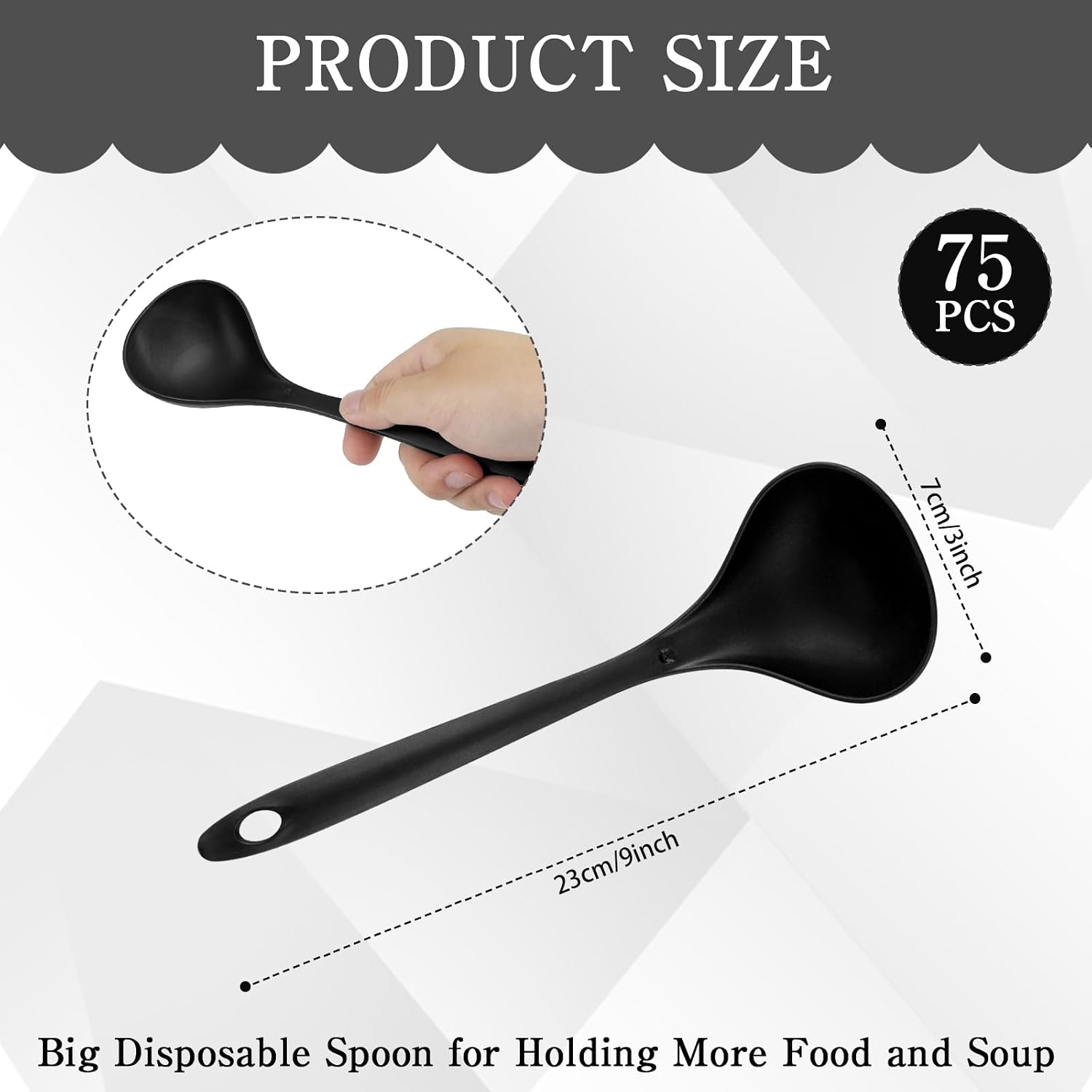 75 Pcs Large Plastic Serving Spoons 9 x 3 inches Bulk Black Utensils Heavy Duty Disposable Serving Spoons for Dishwasher Catering Soup Cooking Weddings Party Events