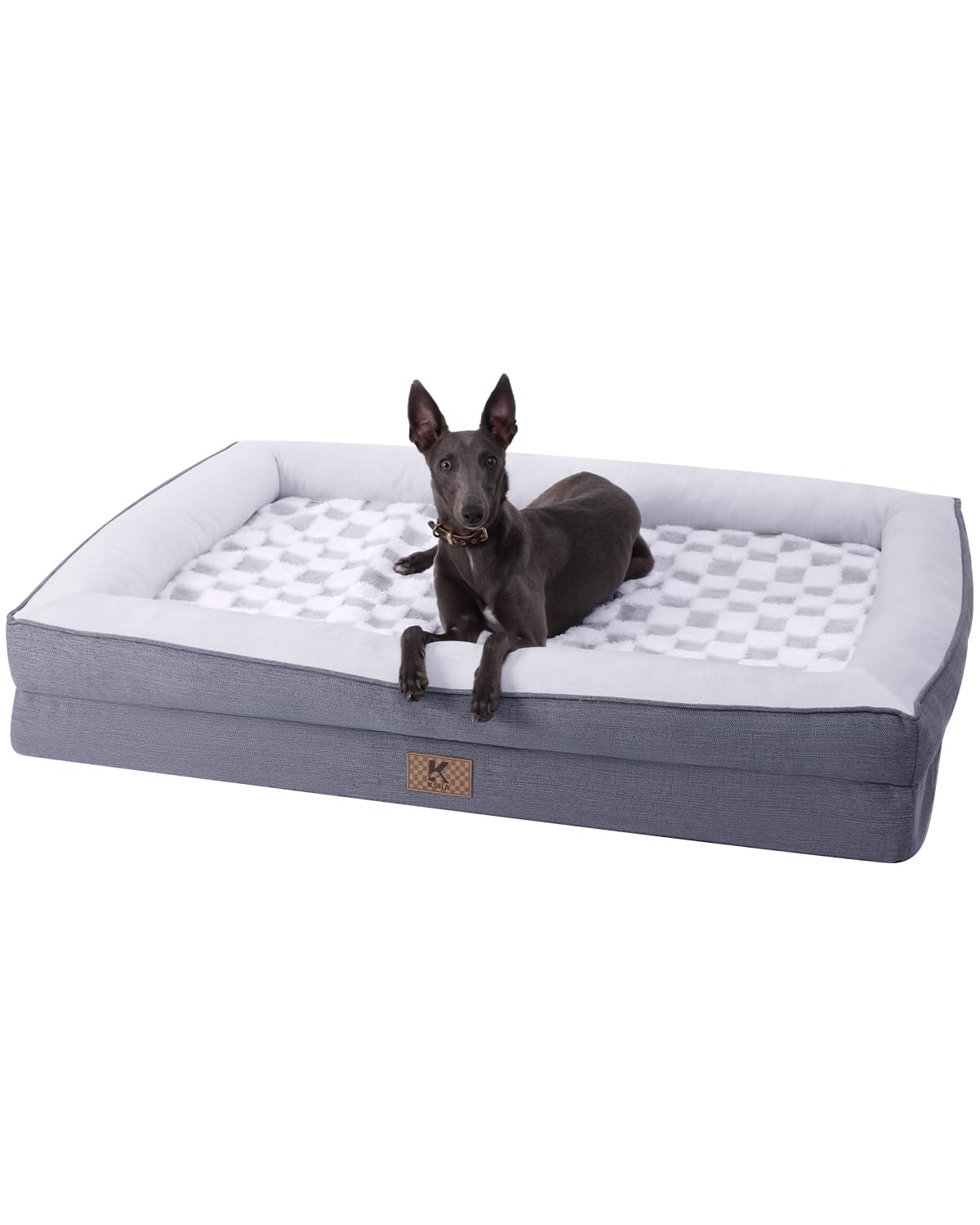 KSIIA Big Dog Bed for Large Dogs, Orthopedic Egg-Crate Memory Foam Pet Bed with Sides, Waterproof Lining and Non Slip Pet Couch with Removable Washable Cover, 36 x 27 Inch, Grey