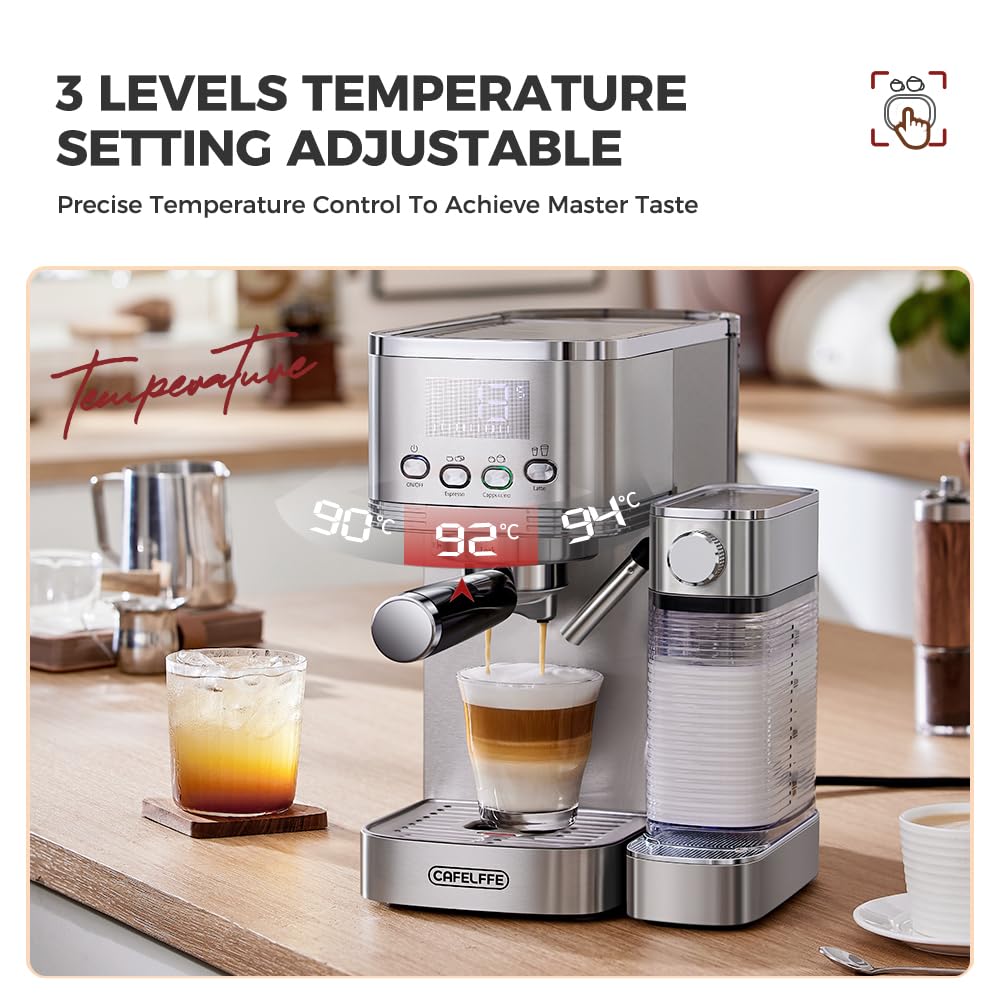 CAFELFFE MK-801 20 Bar Espressomaschine & Dual Boiler Kaffeemaschine mit Auto Milchaufschäumer für Cappuccino & Latte & Espresso, PID Temperaturregelung & Selbstreinigung, Edelstahl