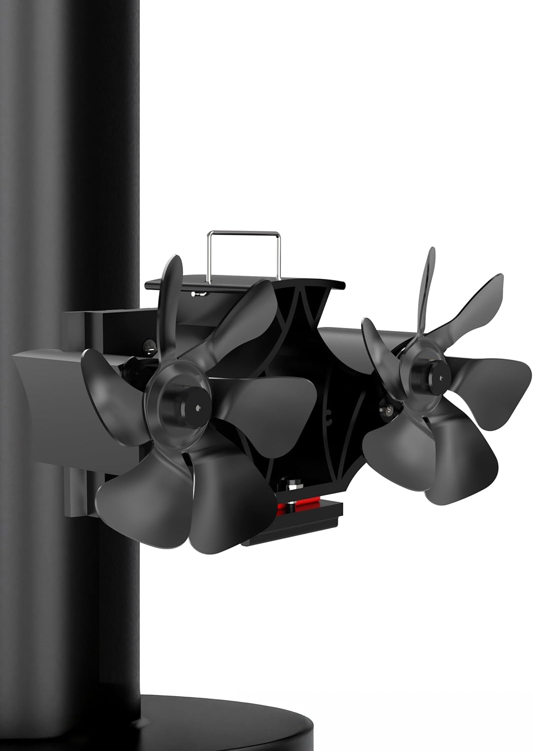 Wood stove fan heat powered with dual motor, magnetically mounted