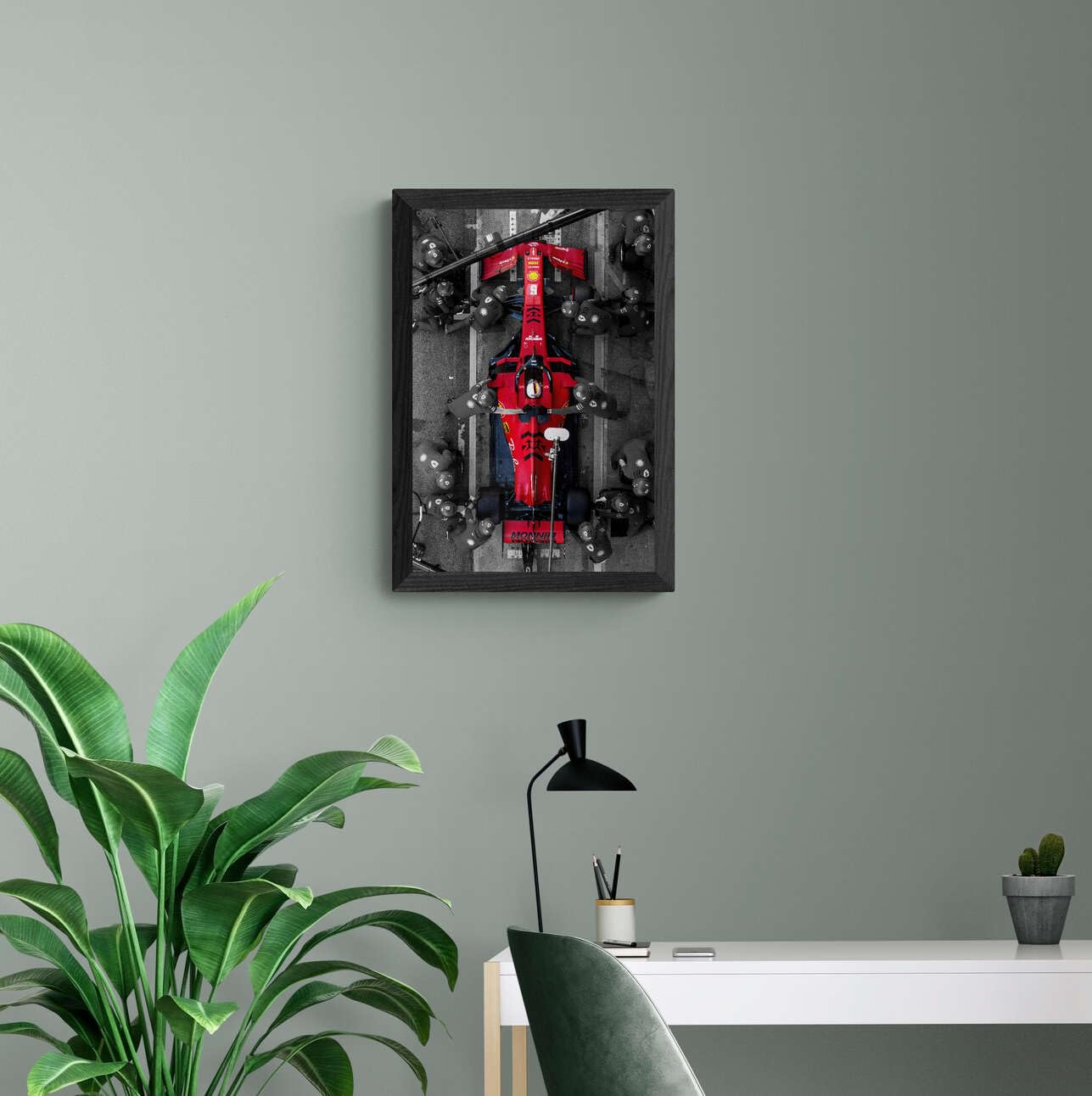FRAMEO STORE Ferrari Pitstop Formula 1 Glass frame, Sebastian Vettel ferrari pitstop art framed poster (A4 size - 8 X 12 Inches) 1