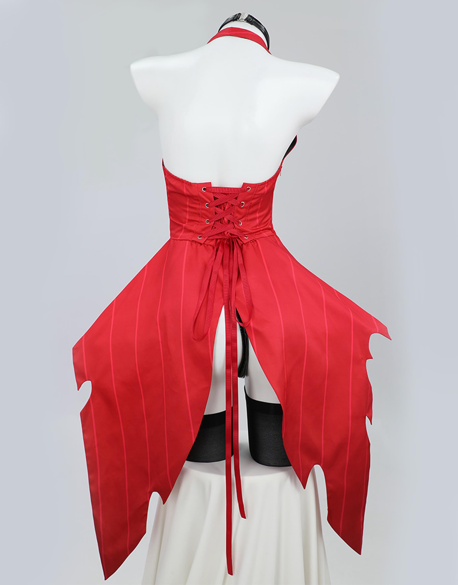 Mobbunny Women Halloween Demon Derivative Sexy Cosplay Set Black Red Hollow Bodysuit and Gloves: Medium Red