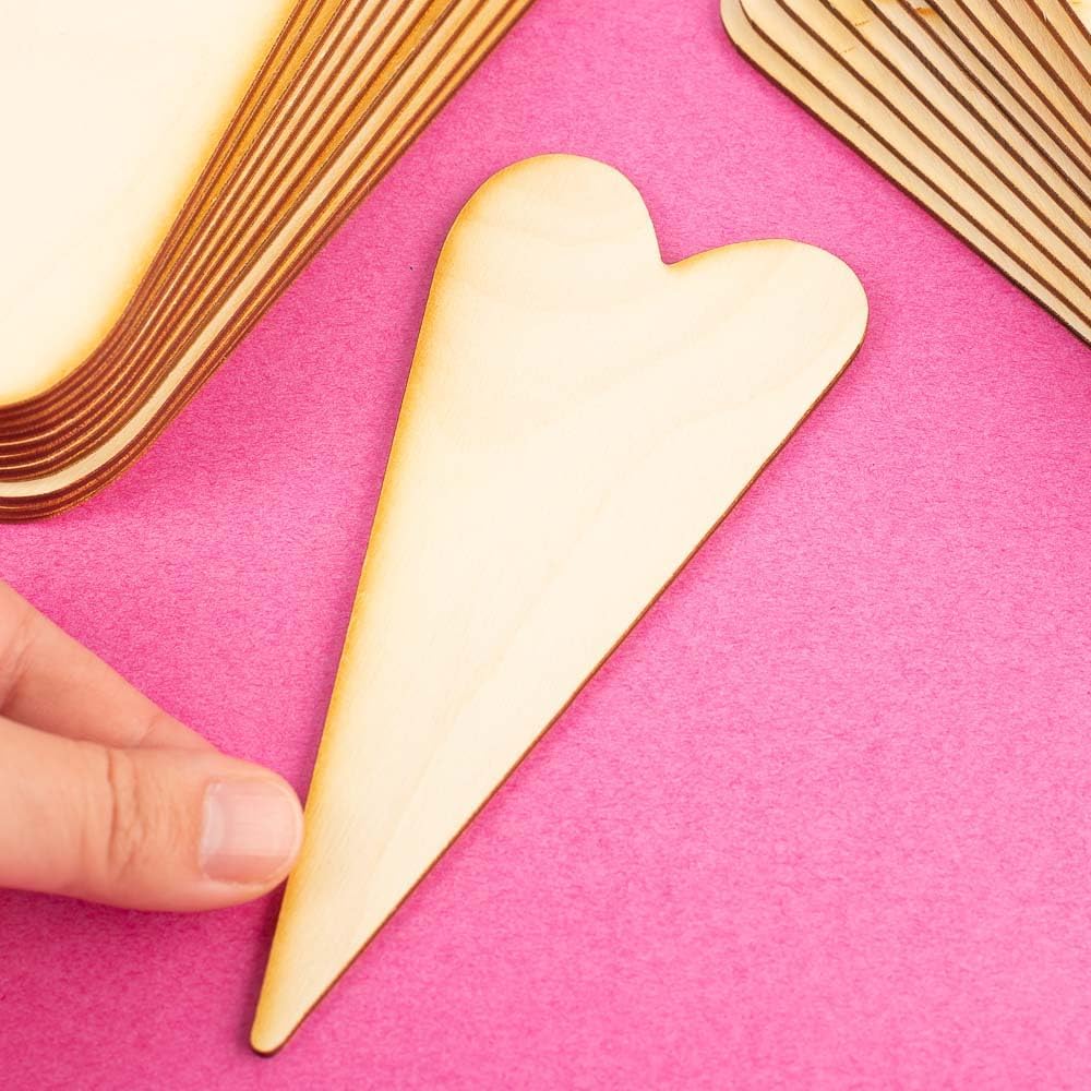 Factory Direct Craft Pack of 24 Unfinished Wooden Folk Heart Cutouts - Blank Wood Heart Shapes DIY Valentine's Day Sweetest Day Craft Projects Made in USA (Size: 6" H x 2-1/2" W)