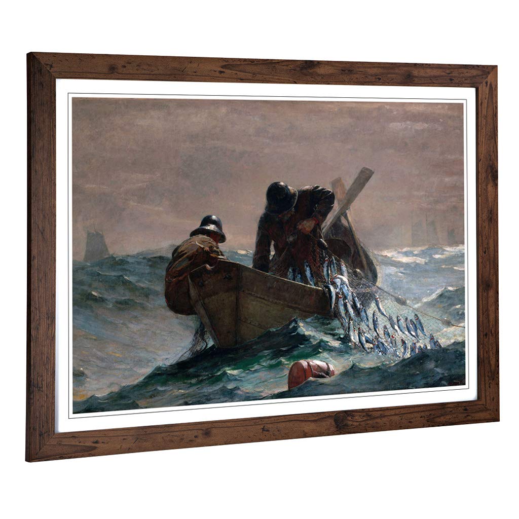Big Box Art Framed Print of Winslow Homer Pulling in The Catch Design | Wall Art Picture | Home Decor for Kitchen, Living Room, Bedroom, Hallway, Walnut, A2 / 24.5x18 Inch / 62x45cm