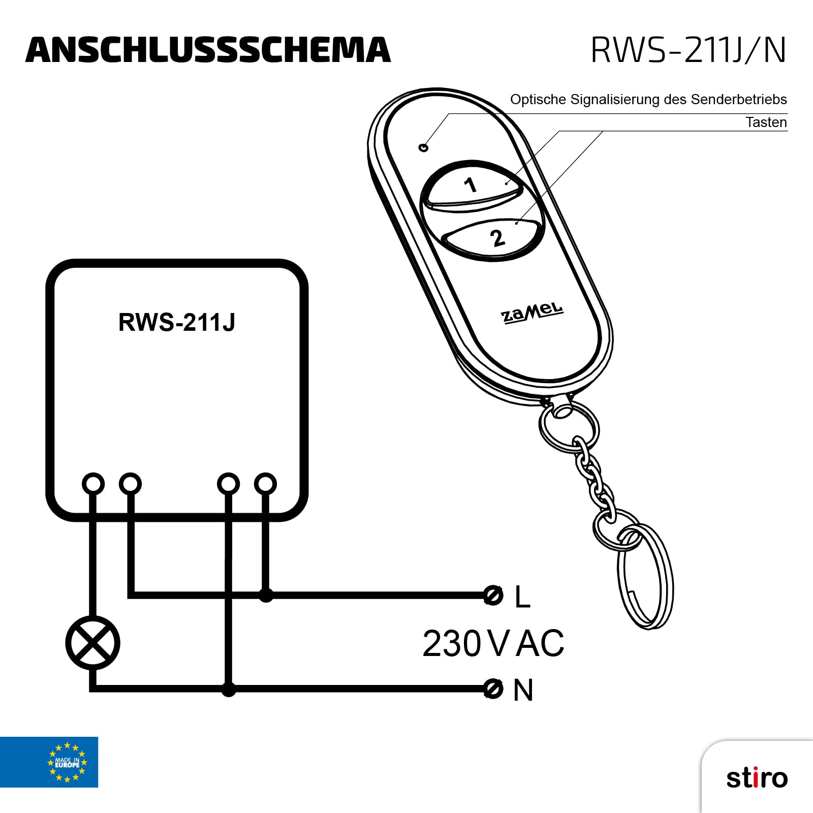 Zamel RWS-211 J/N RWS Funkschalter Set, 1 Stück, Weiss