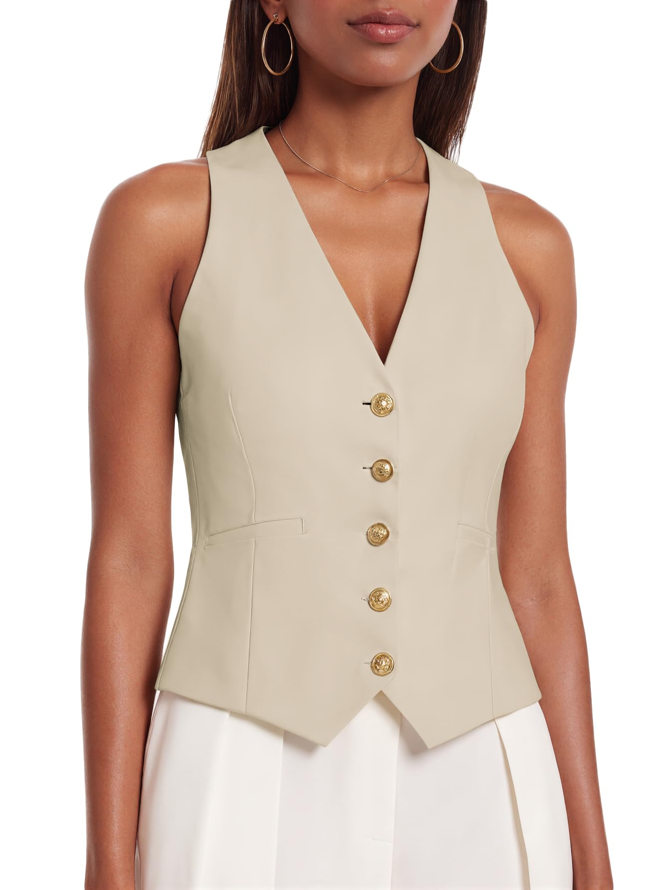 mina self 2026 Summer Women's Sleeveless Vest Tops Blazer - Corset V-Neck Lightweight Breathable Cropped Casual Office-picture-16