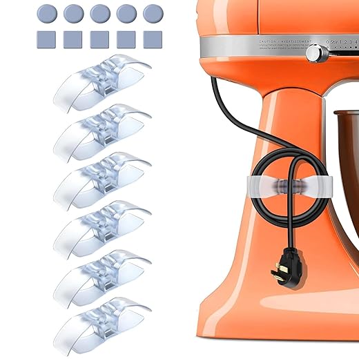 Appliance Cord Organizer for Kitchen Appliances Stick On Cable Winder Keeper, Hook Clip for Kitchenaid Mixer, Home Gadget Accessories for Easy Storage and Organization (6PCS)