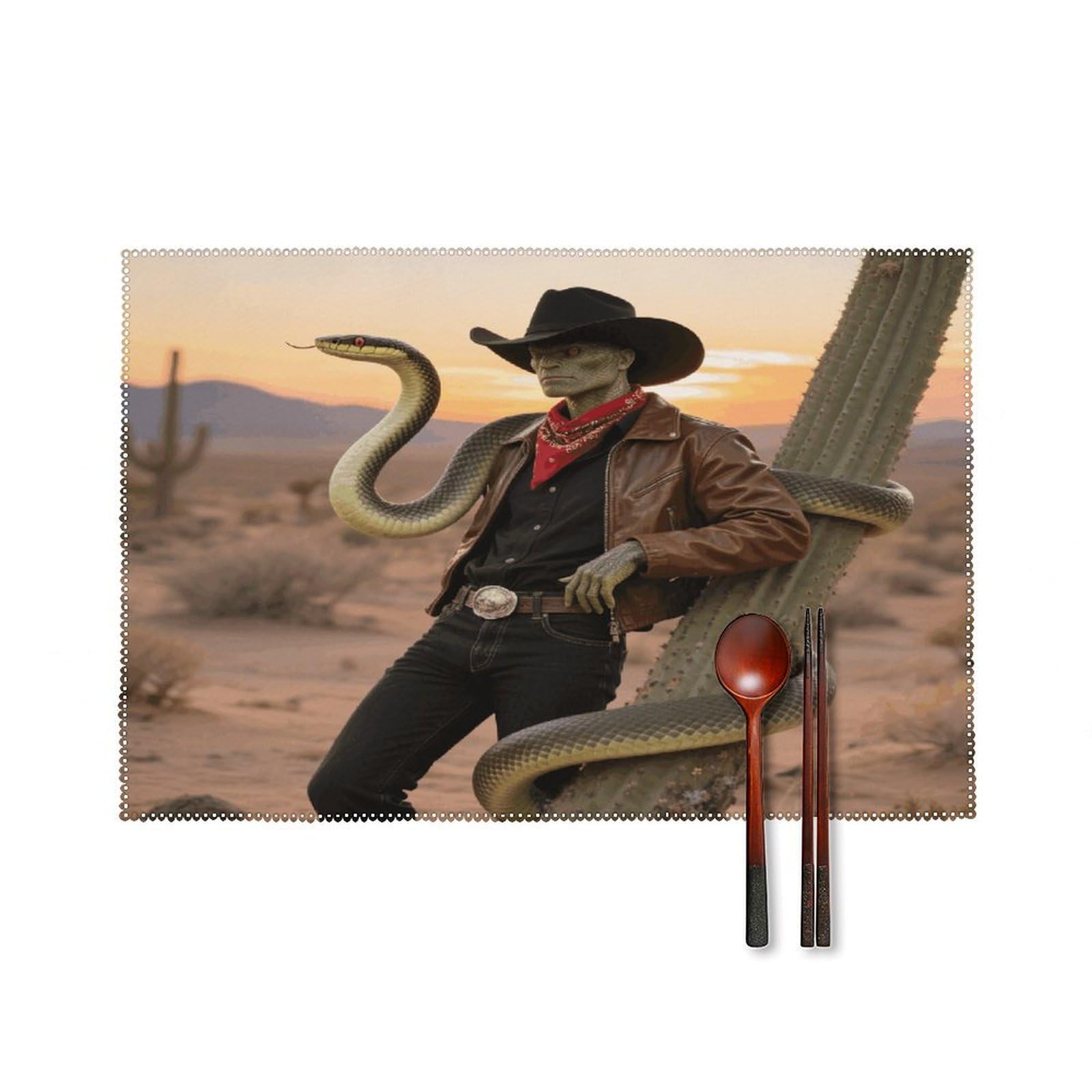 Cowboy Snake Placemats Set of 4 Heat Resistant Non-Slip Place Mats for Dining Table Washable Placemat Wipeable Dining Table Mat Canvas Place Mats Dining Table Decor