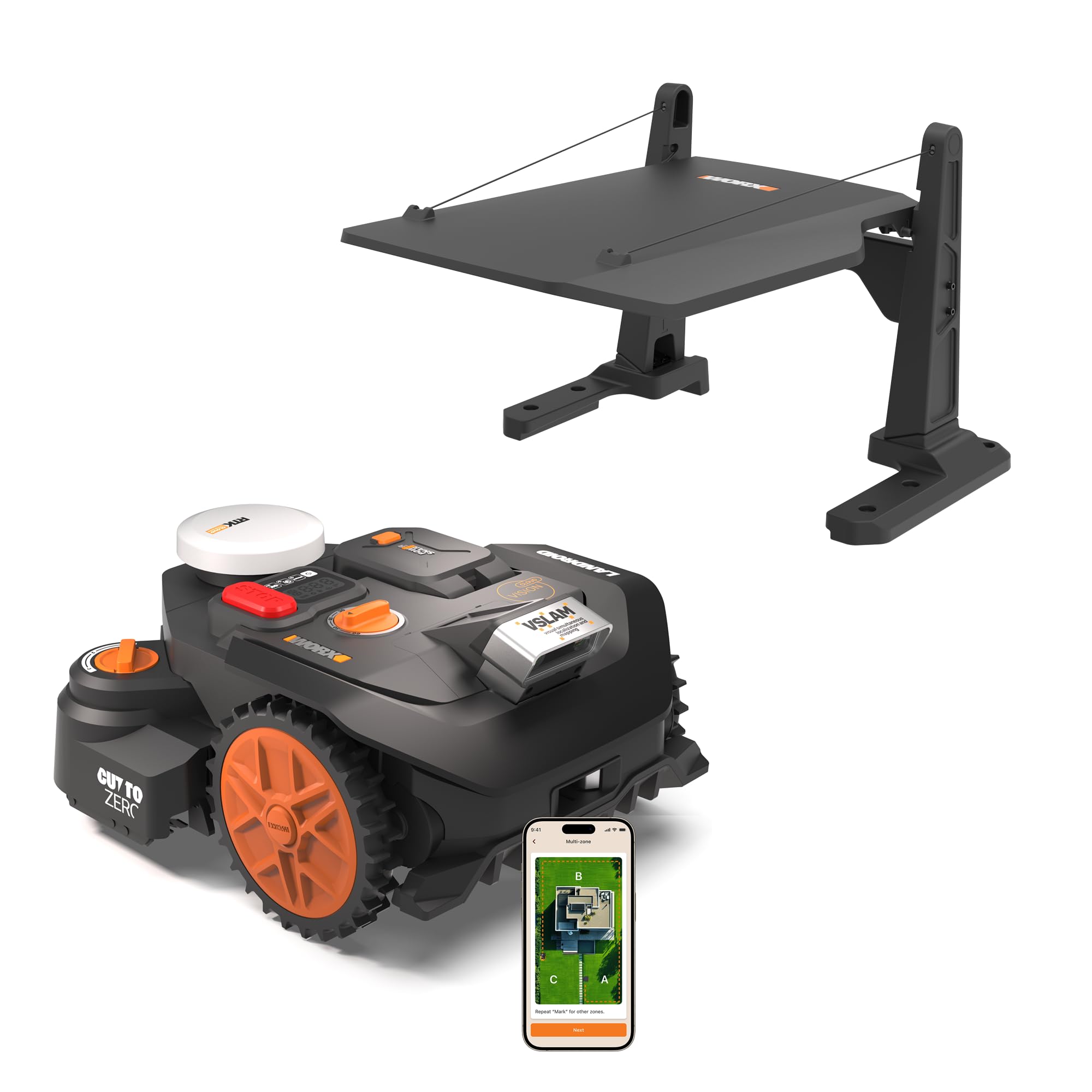 WORX Vision Cloud 2WD WR306E Robot tondeuse 600 m² sans fil périphérique + Garage (évitement d'obstacles par IA