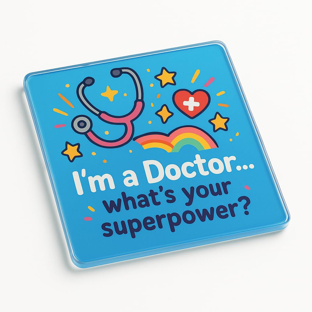 The Plum Penguin Hero Doctor Acrylic Coaster Gift Featuring Heroic Whimsy Design - Thank You Gift For Doctors, Celebrating Those Who Help Us Daily