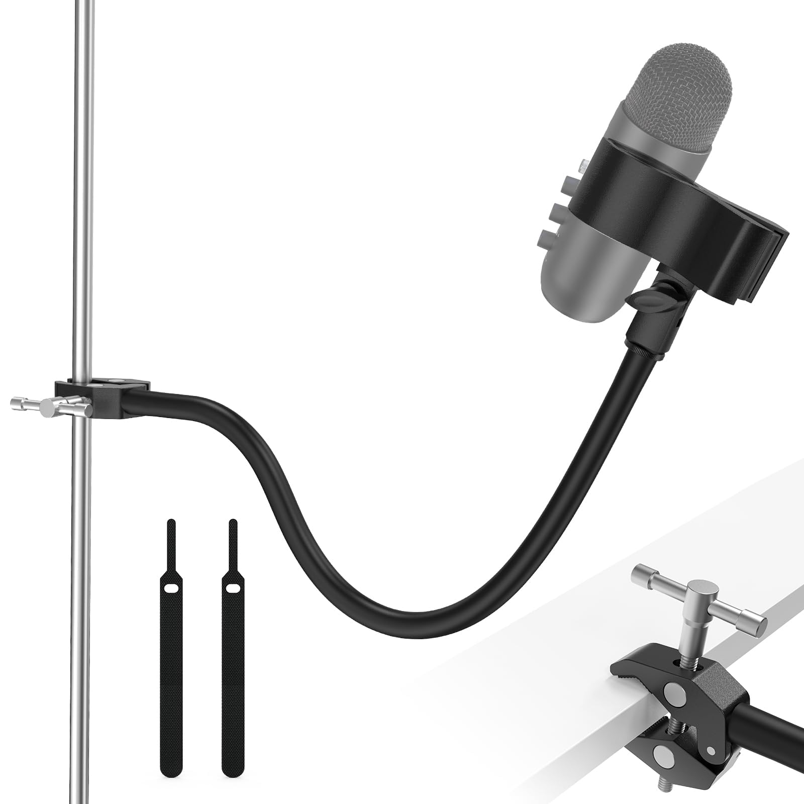 ZealSound Soporte de Micrófono — brazo de 48 cm con abrazadera ajustable, rotación 360° y flexión 90°, compatible con Blue Yeti, Snowball, SoloCast, SM58 y más, con adaptador de 3/8" a 5/8"