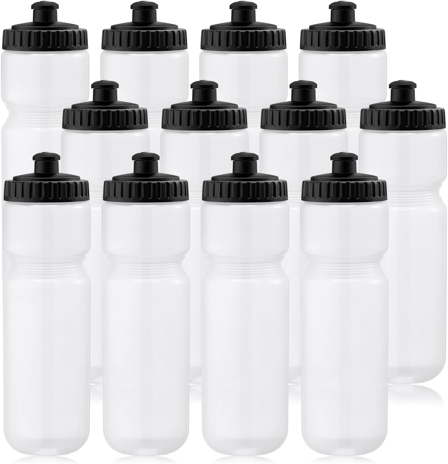 Mimorou 12 Pack Sports Squeeze Water Bottles 25 Oz Sports Water Bottles with Easy Open Push/pull Cap Reusable Plastic Water Bottles for Bicycles Cycling Fitness Yoga Outdoor Sports (White)