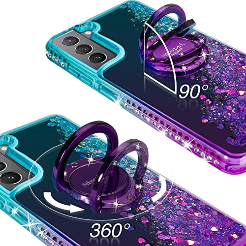 Silverback for Samsung Galaxy S21 FE Case, Moving Liquid Holographic Glitter Case with Ring Stand, Girls Women Bling Diamond Slim Protective Cover for Galaxy S21 FE - Purple by Silverback - Image 2