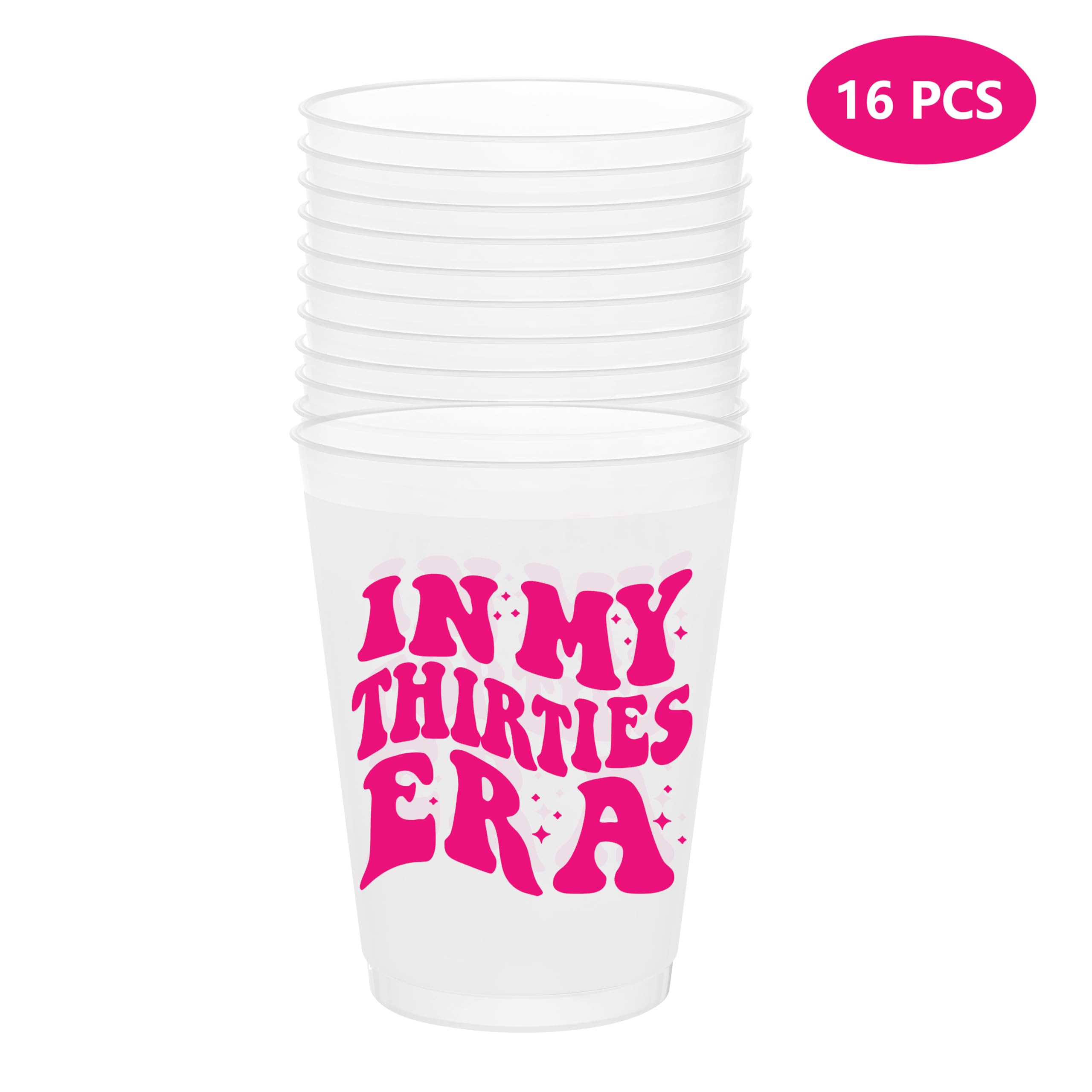 BZ In My Thirties Era Cups for 30th Birthday Party, Hot Pink Decorations for Her, Cheers to 30 Women (16 Count, 16 Oz.)