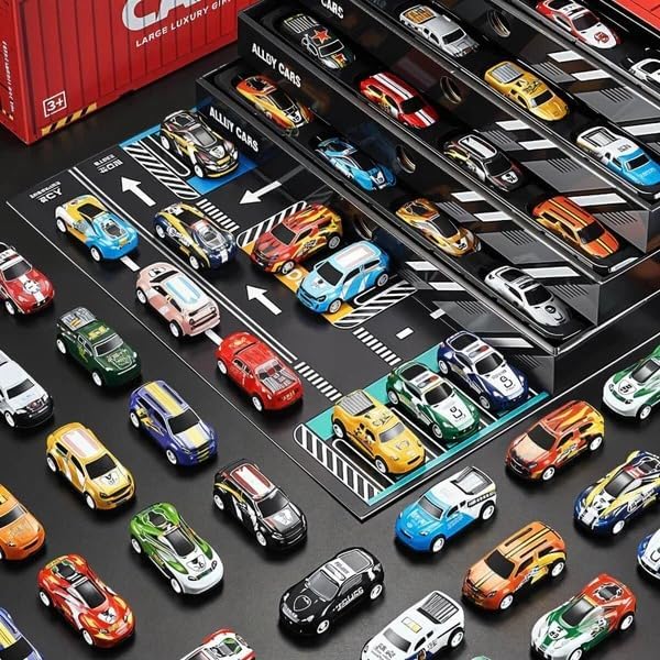 Image of 48 PCS Pull Back Toy Cars Set for Kids - Mini Race Cars with Storage Box, Fun and Interactive Vehicle Toys for Children Aged 3 for Young Car Enthusiasts and Collectors