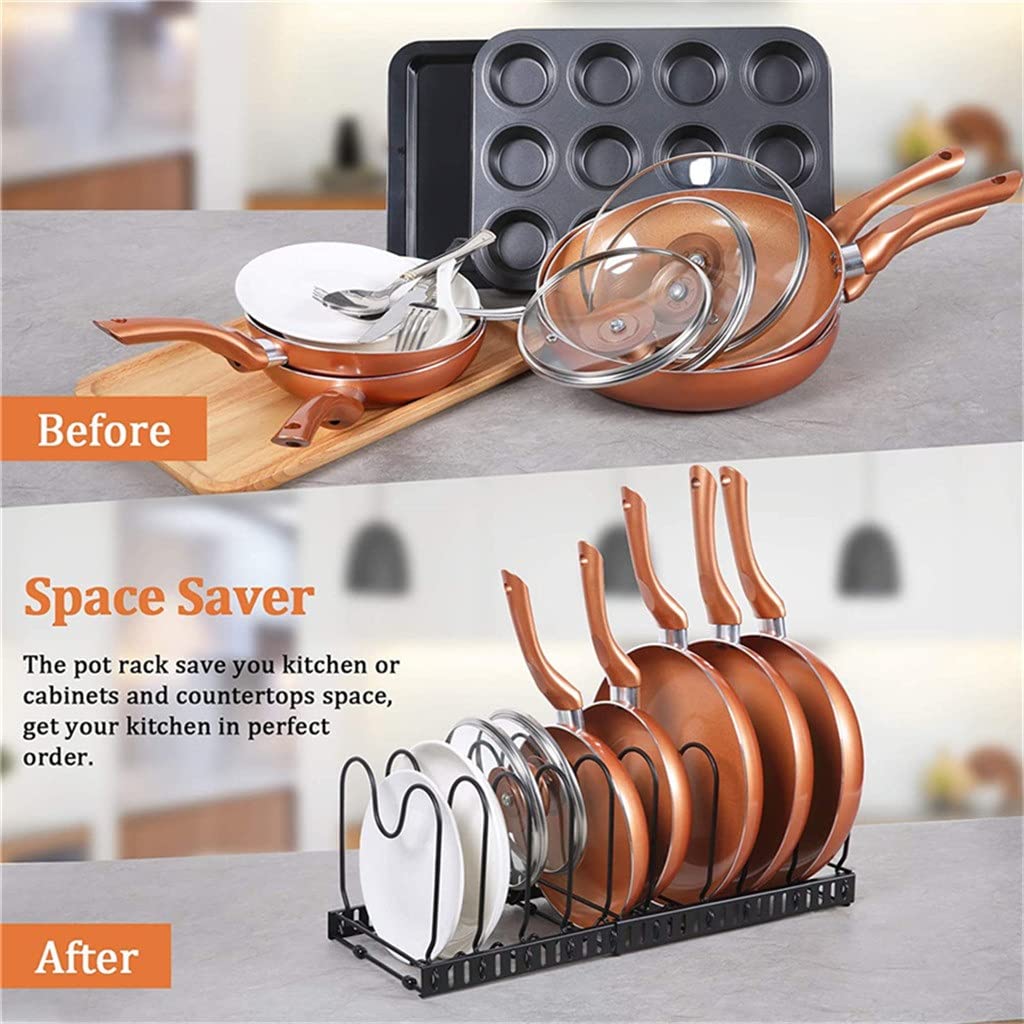 Organizzatore per pentole e padelle per armadietto da Cucina, Porta pentole, Coperchio, Organizer, 10 divisori, Set di Accessori da Cucina