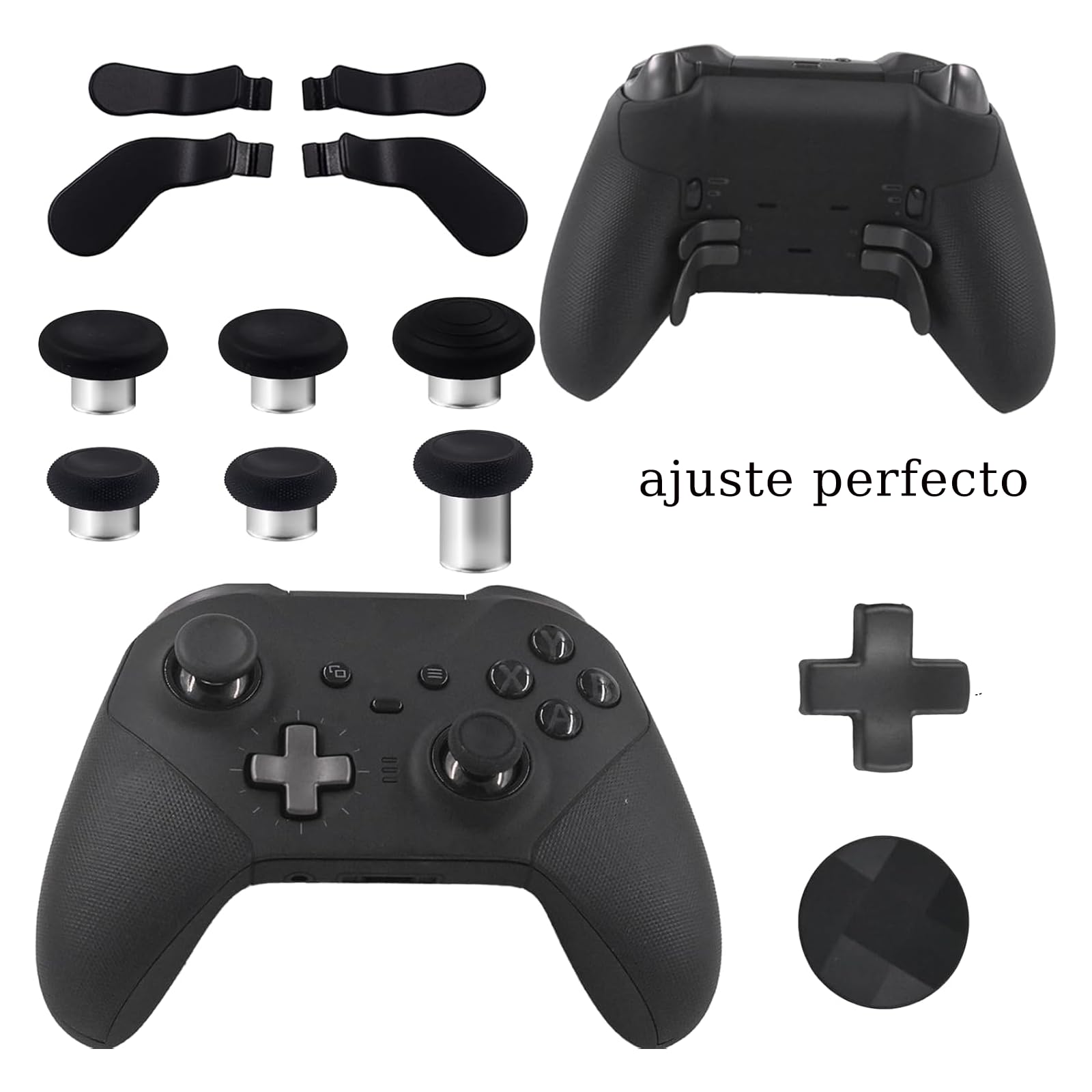 Peixiong Juego de componentes de los mandos 13 en 1 para Xbox Elite Series 2 Core Controllers con 6 joysticks metálicos y herramientas, 2 D-Pads, 4 paletas para Xbox Elite Series 2 (negro)