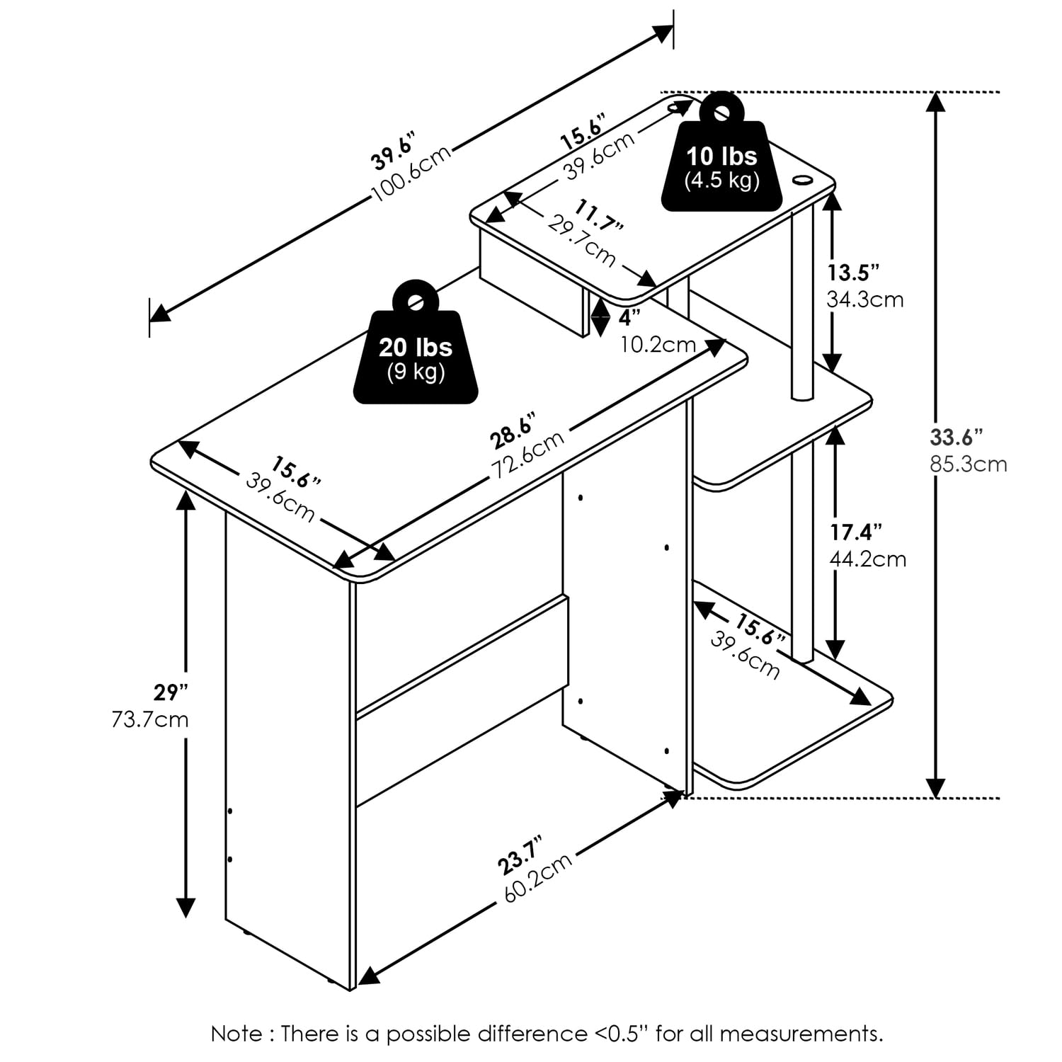 Furinno Efficient Home Laptop Notebook Computer Desk  Amber Pine/Black