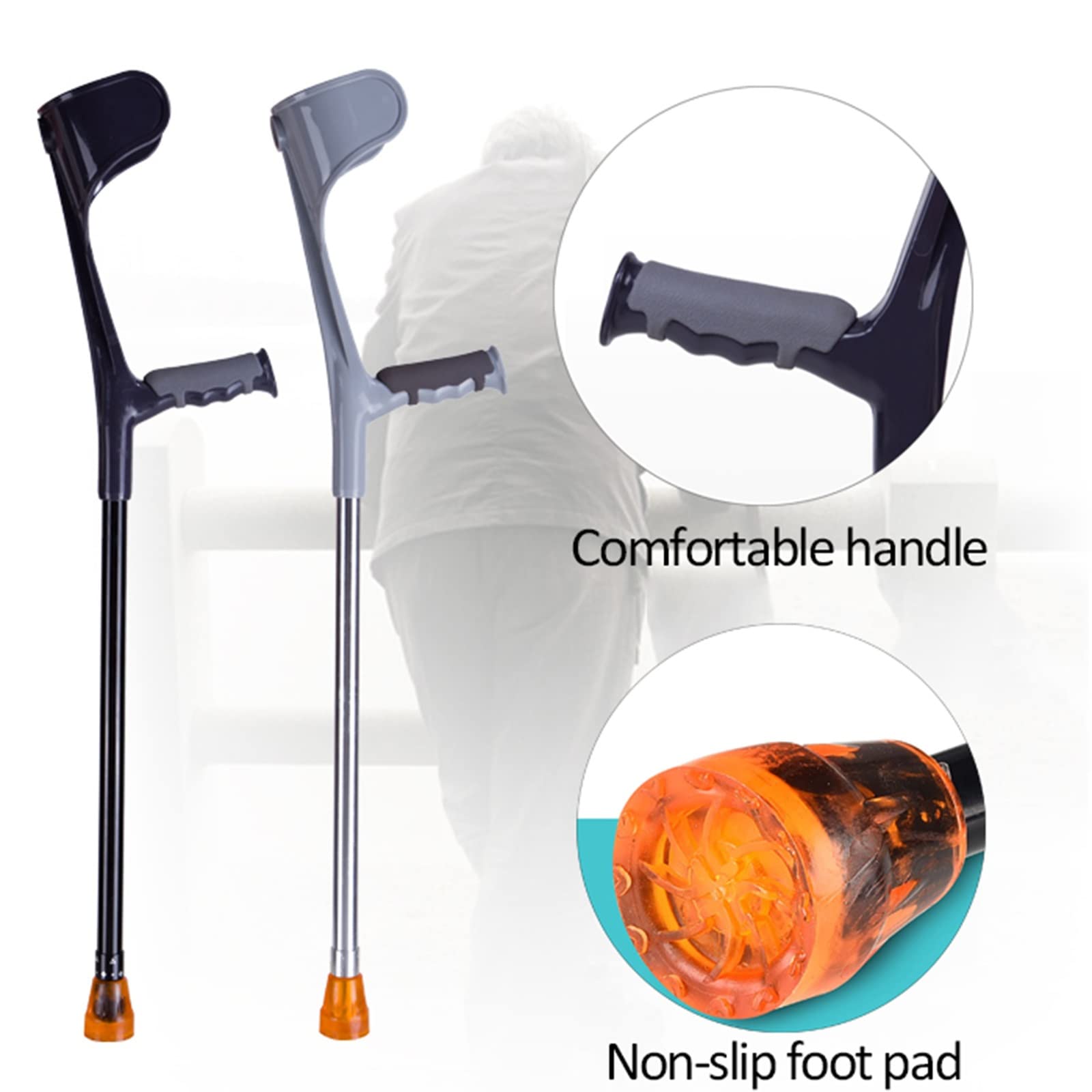 Muletas de antebrazo para Adultos, muletas Ajustables para niños, jóvenes, Ancianos, muletas de Brazo liviano para Caminar, 1 par (Color : Black)