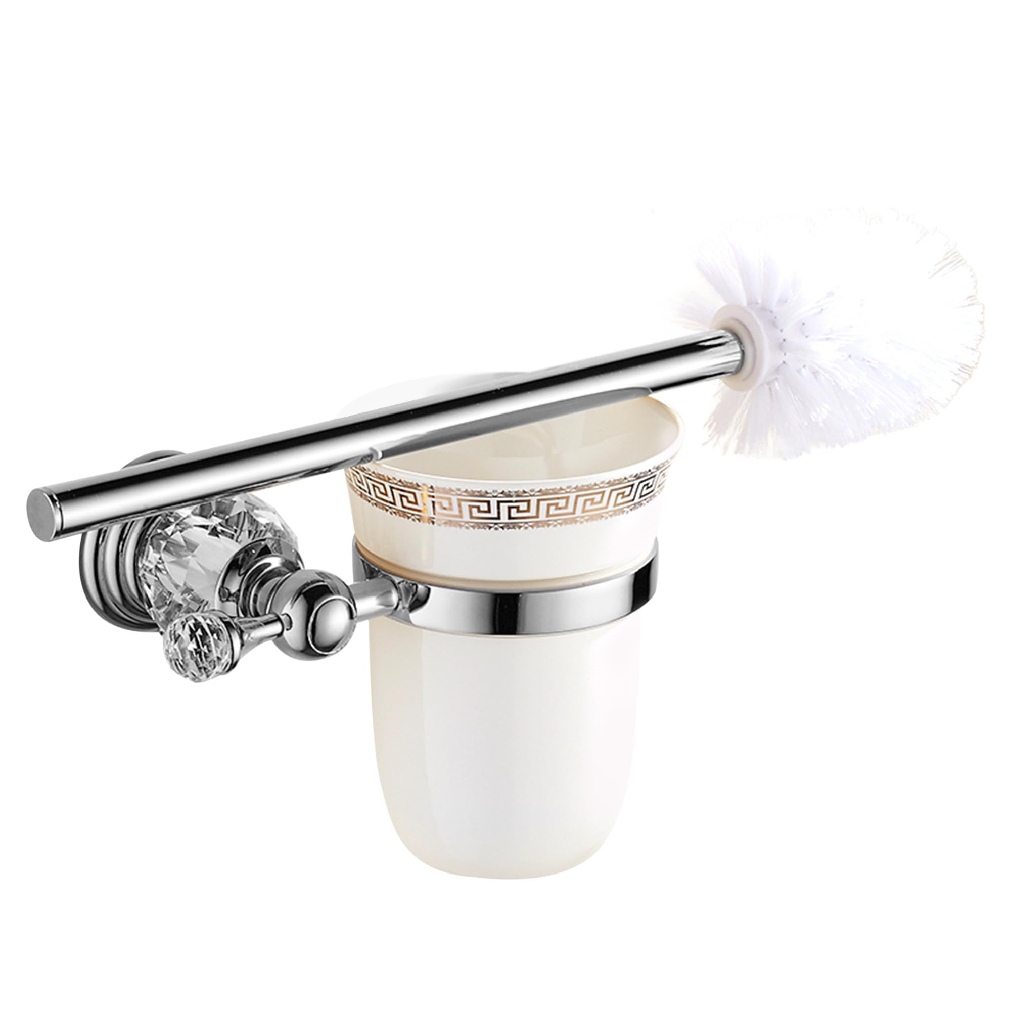 Peonybath Bright Chrome Chrome Bathroom Toilet Brush Holder Set, Silver Crystal Bathroom Hardware