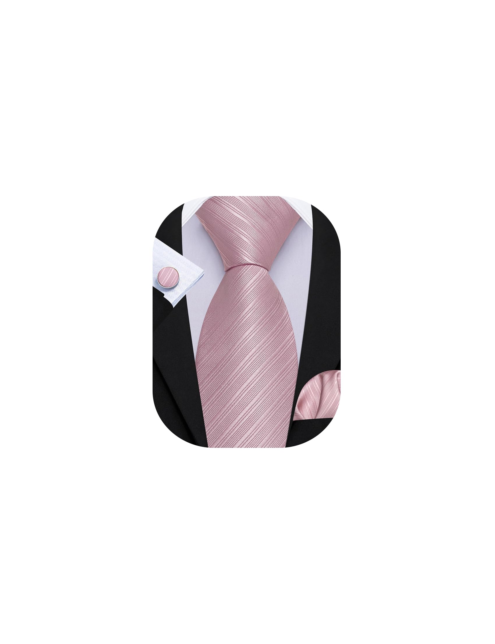 Barry.Wang Solid Striped Tie for Men Silk Necktie Pocket Square Cufflinks