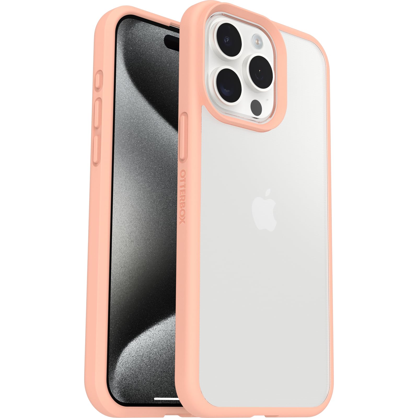 OtterBox React Series Hülle für iPhone 15 Pro Max, stoßfest, sturzsicher, ultraschlank, schützende Hülle, Getestet nach Militärstandard, Transparent/Peach