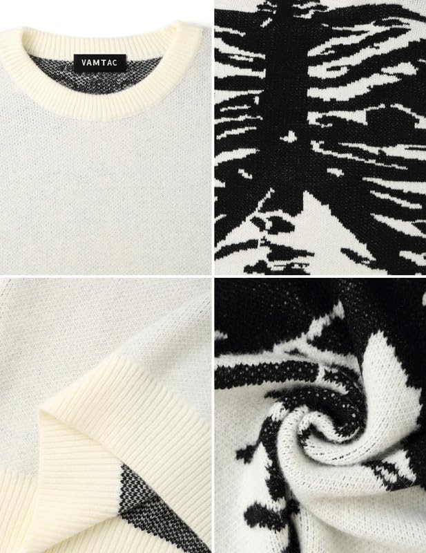 Image of Vamtac Mens Oversized Sweater Vintage Graphic Pullover Crewneck Knit Jumper Y2K Unisex Streetwear 2026 Fall Tops