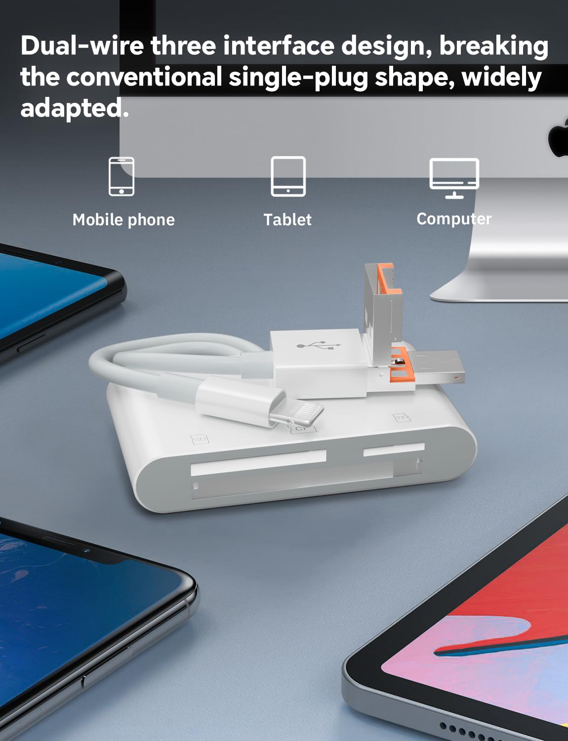 Lettore Schede SD per Schede Micro SD e SD,Lettore SD per iPhone/iPad, Dispositivi USB-C e USB-A, Supporta SDHC/SDXC/MMC (Bianco-7 in 1 lettore schede sd) (Bianco-5 in 1 lettore micro sd)
