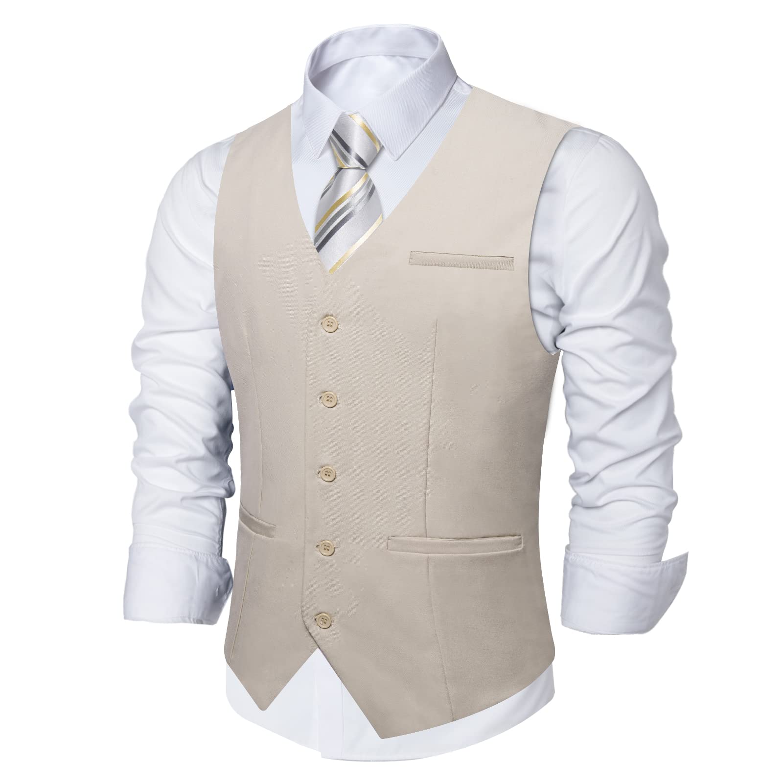 Men's Suit Vest Business Dress Waistcoat with 2 Pockets V-Neck Tuxedo Vests for Formal Wedding-image-41