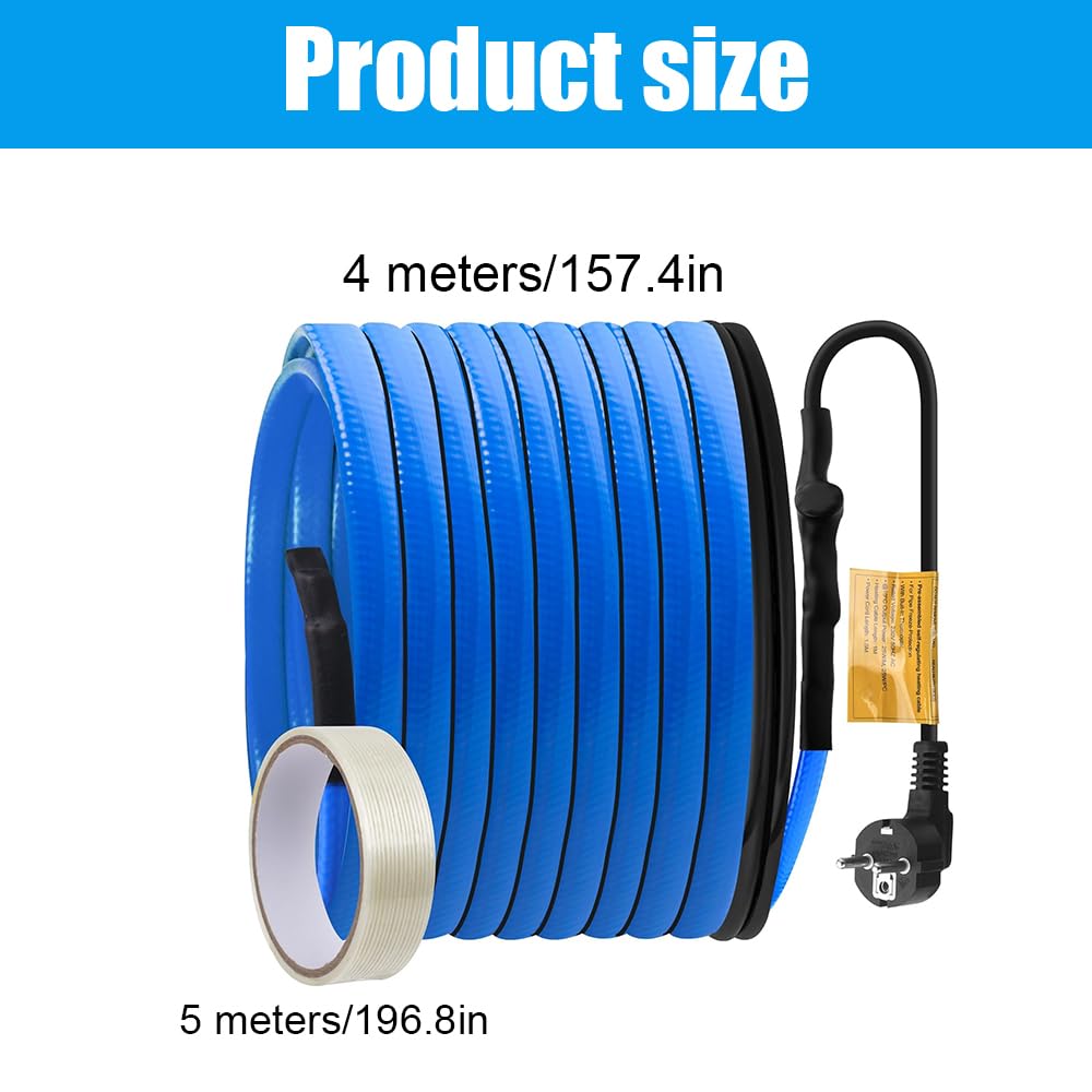 4M Câble Chauffant Antigel, 25W 230V Cordon Chauffant Antigel,Autorégulant Cable Chauffant Antigel,Cable Chauffant Plante, Câble Chauffant Étanche Pour Tuyauterie,pour Protéger Conduites d'Eau