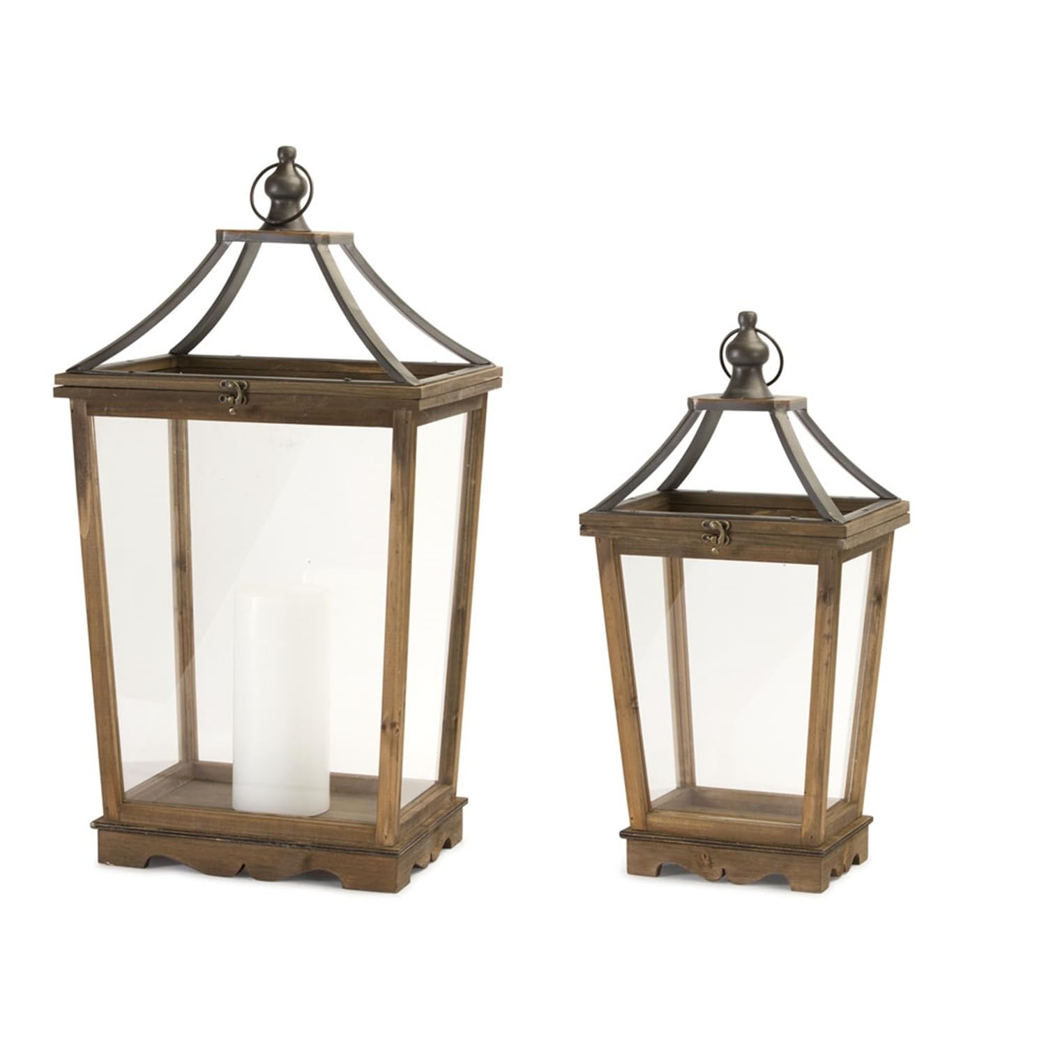 Maykoosh Natural Wooden Lantern with Open Top (Set of 2)