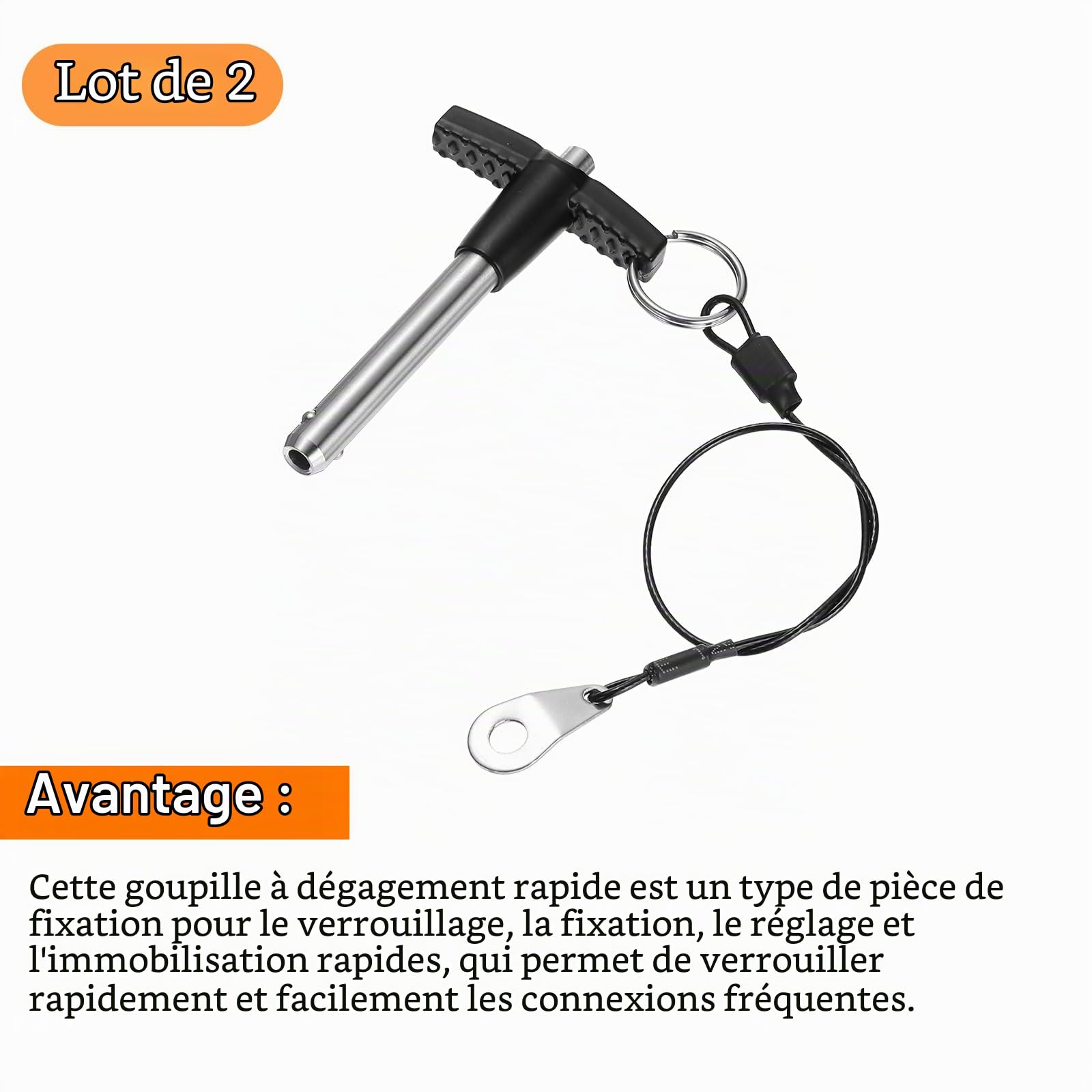 QUARKZMAN 2Pcs Goupilles de Verrouillage de Poignée en T, 8mm x 40mm Longueur d'Utilisation Acier Inoxydable Bouton-Poussoir à Libération Rapide