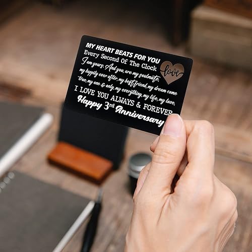 Miniatura 5 de FTONENI Tarjeta de feliz tercer aniversario, tarjeta de aniversario de 3 años para él y ella, tarjeta de tercer aniversario para marido, esposa,
