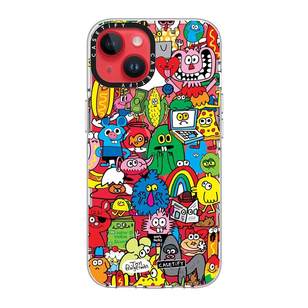 CASETiFY Funda transparente para iPhone 14 compatible con Magsafe – Fun Friends de Jon Burgerman